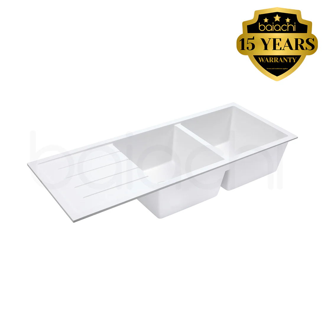Baiachi 1160 x 450 Double Bowl and Drainer Granite Kitchen Sink White - Image 6