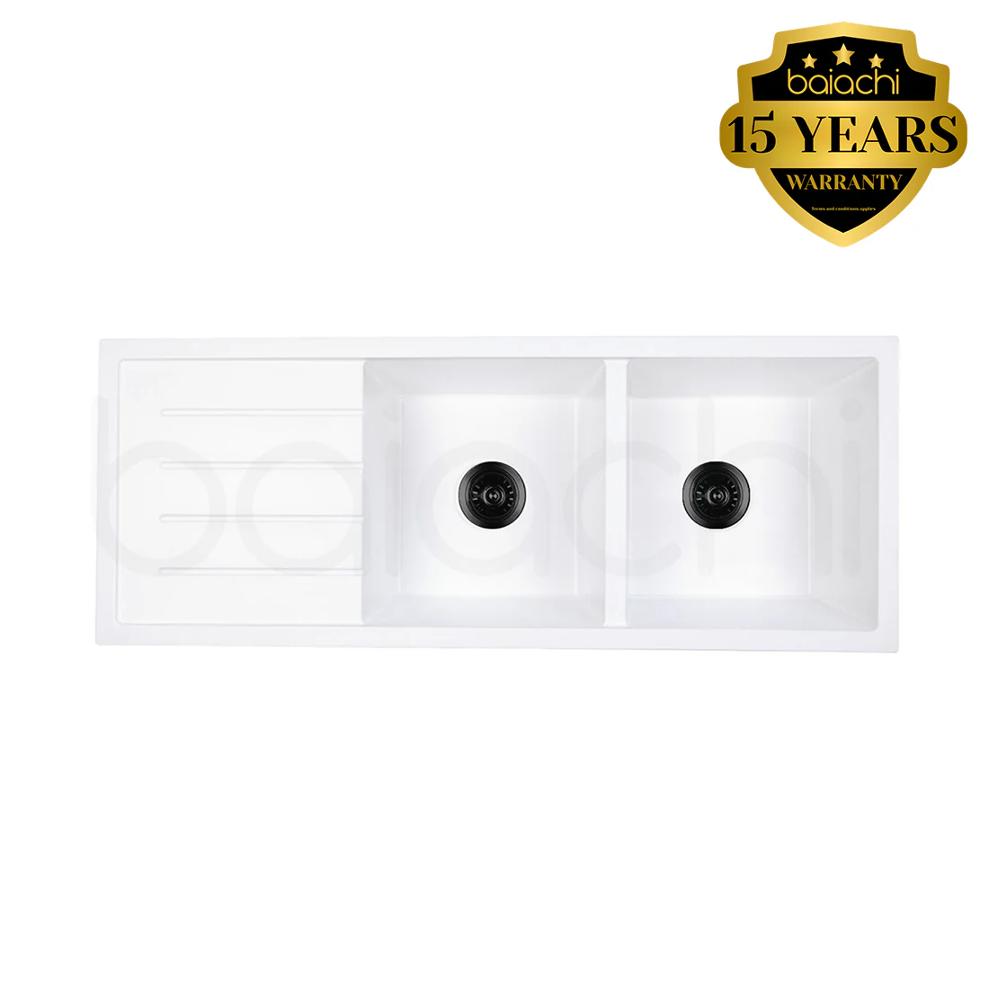 Baiachi 1160 x 450 Double Bowl and Drainer Granite Kitchen Sink White - Image 7