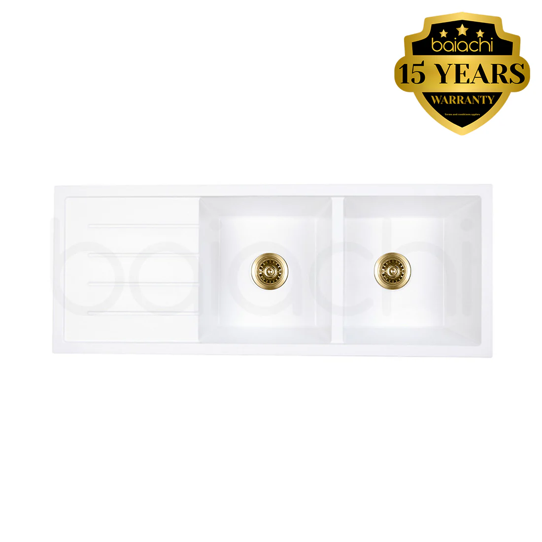 Baiachi 1160 x 450 Double Bowl and Drainer Granite Kitchen Sink White - Image 8