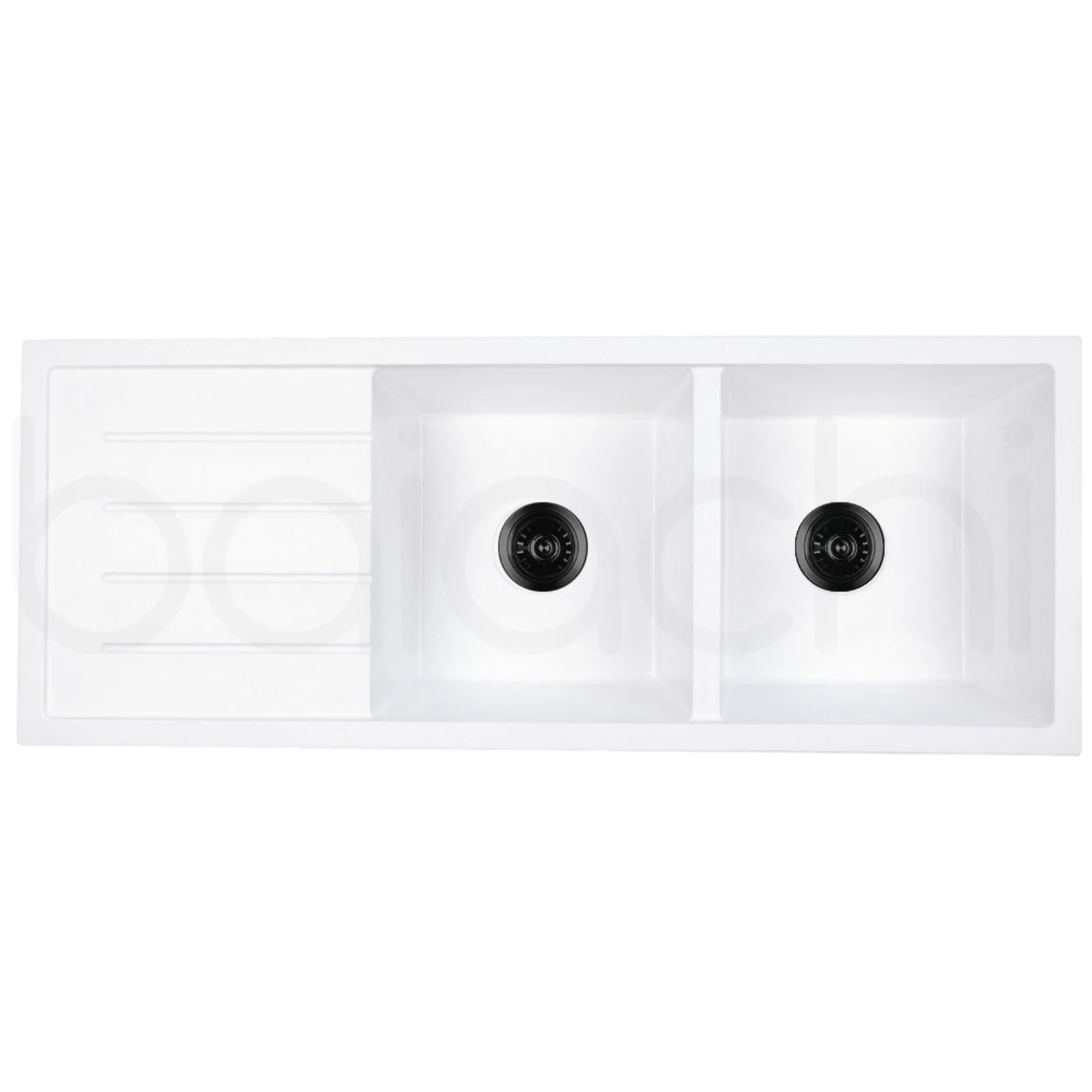 Baiachi 1160 x 450 Double Bowl and Drainer Granite Kitchen Sink White with Gun metal Waste - Image 7