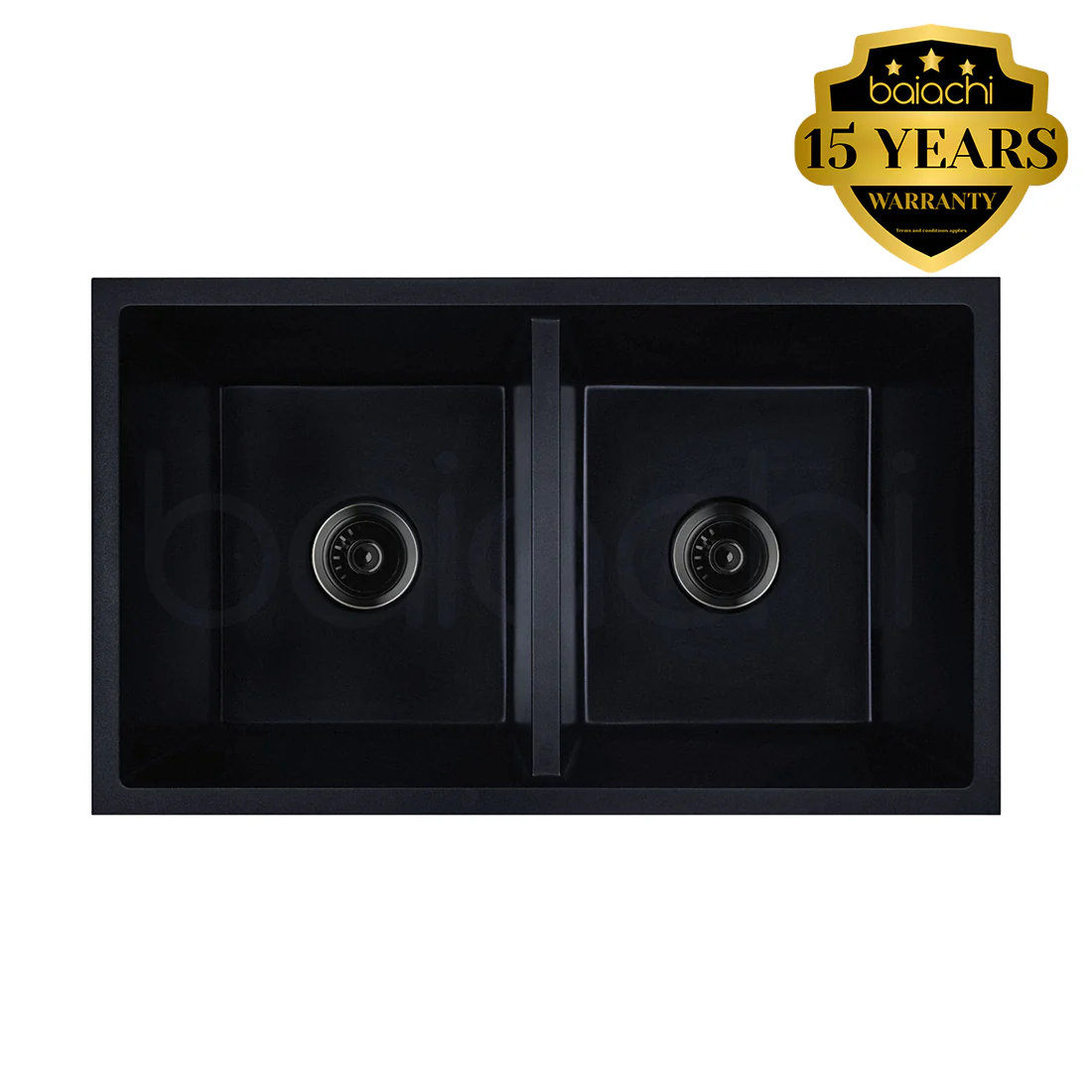 Baiachi 770 x 450 Double Bowl Granite Kitchen Sink Black with Black Waste