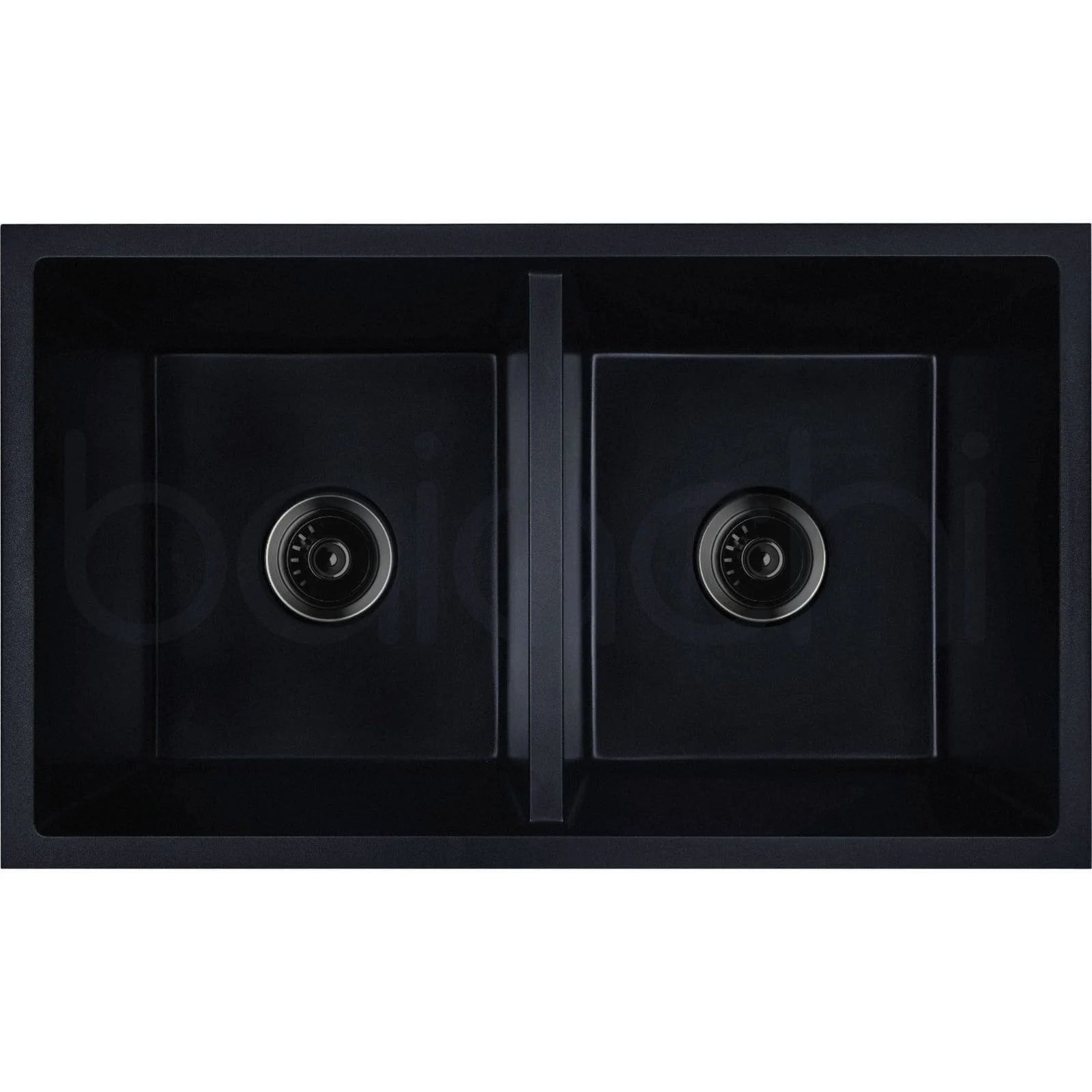 Baiachi 770 x 450 Double Bowl Granite Kitchen Sink Black with Black Waste - Image 10