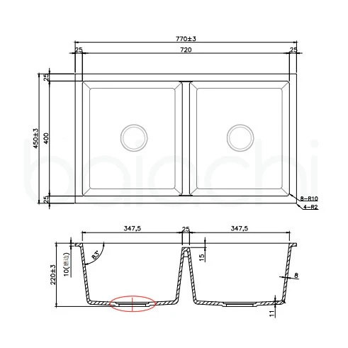 Baiachi 770 x 450 Double Bowl Granite Kitchen Sink Black with Black Waste - Image 2