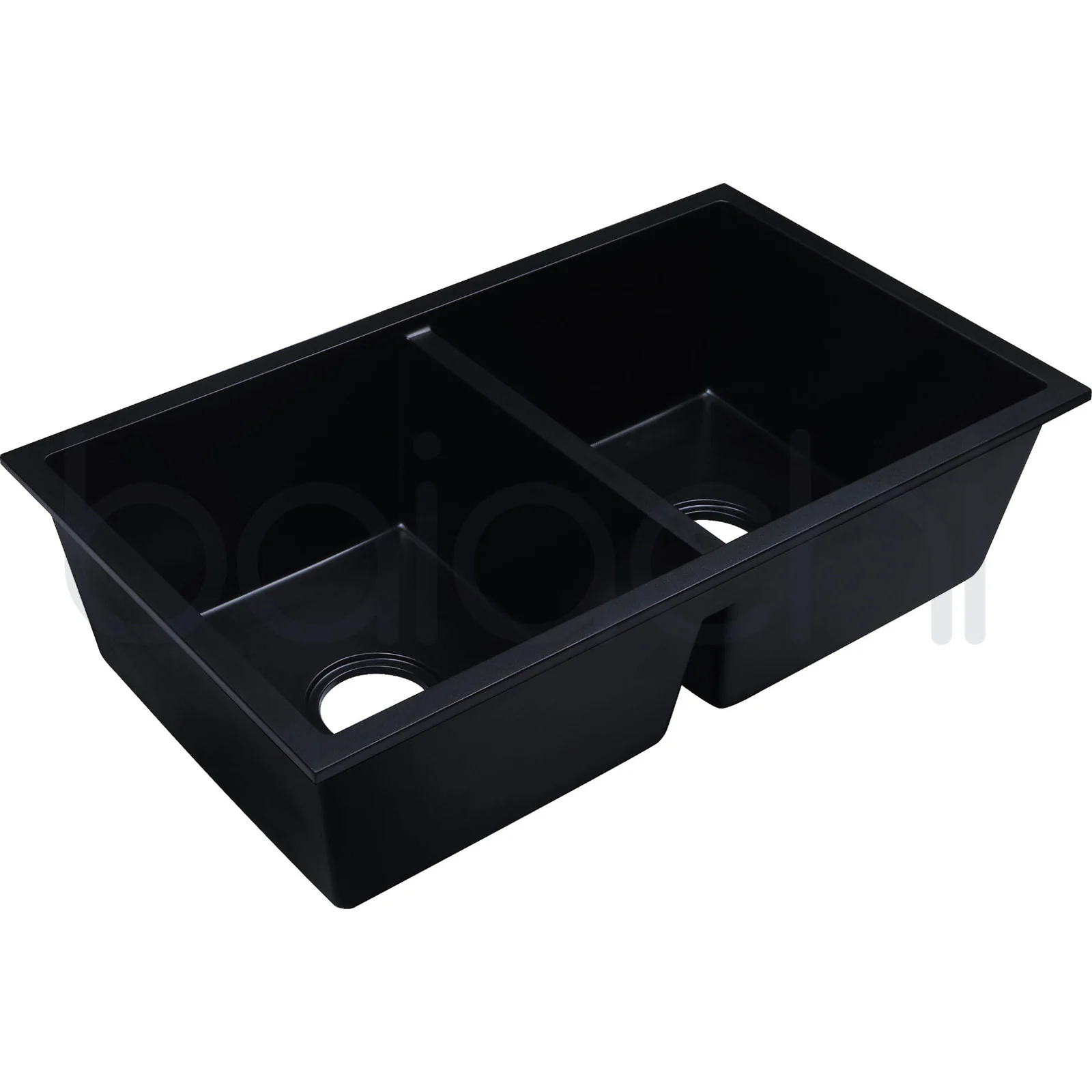 Baiachi 770 x 450 Double Bowl Granite Kitchen Sink Black with Black Waste - Image 3