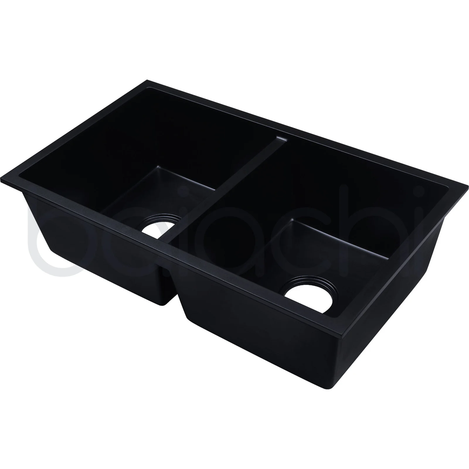 Baiachi 770 x 450 Double Bowl Granite Kitchen Sink Black with Black Waste - Image 4