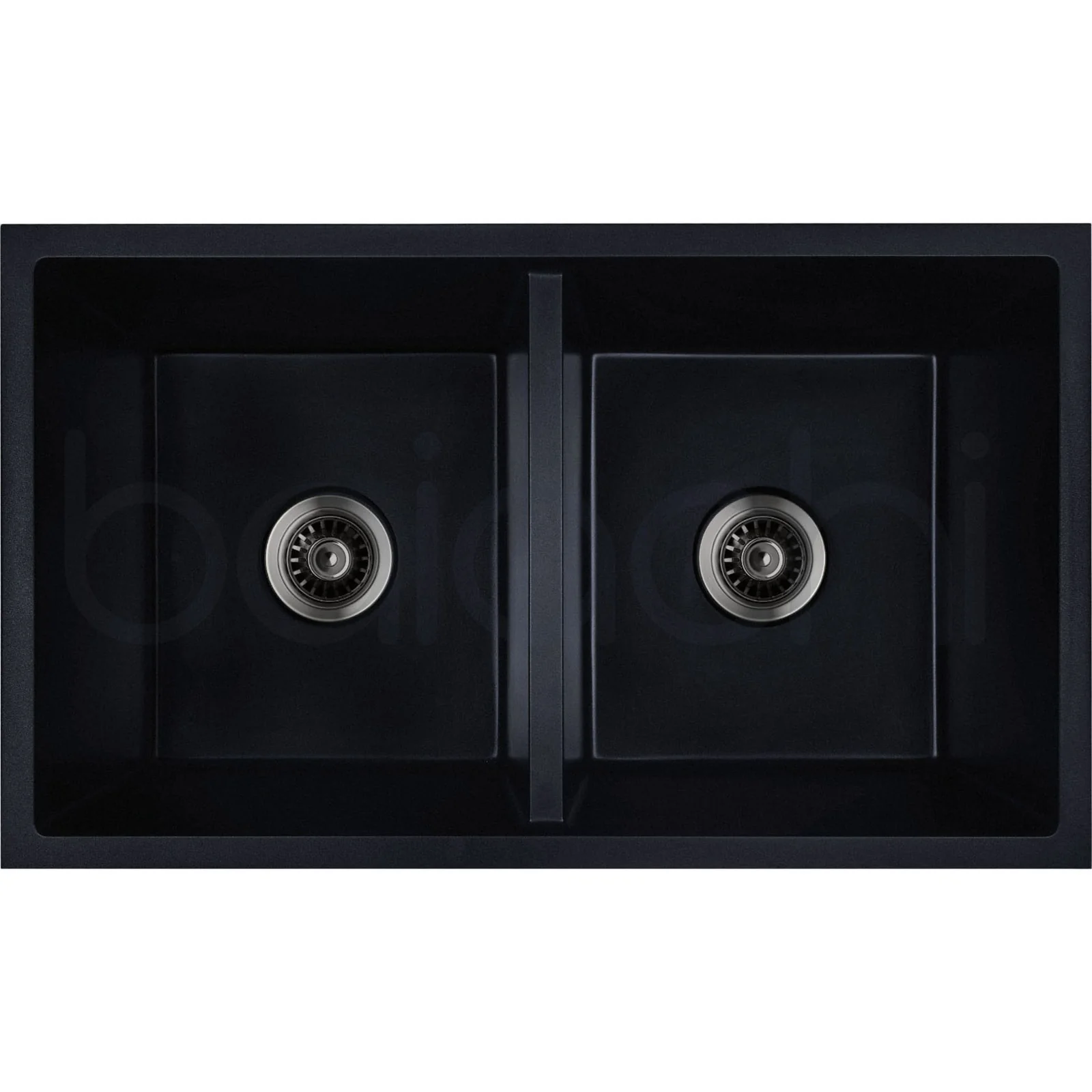 Baiachi 770 x 450 Double Bowl Granite Kitchen Sink Black with Black Waste - Image 6