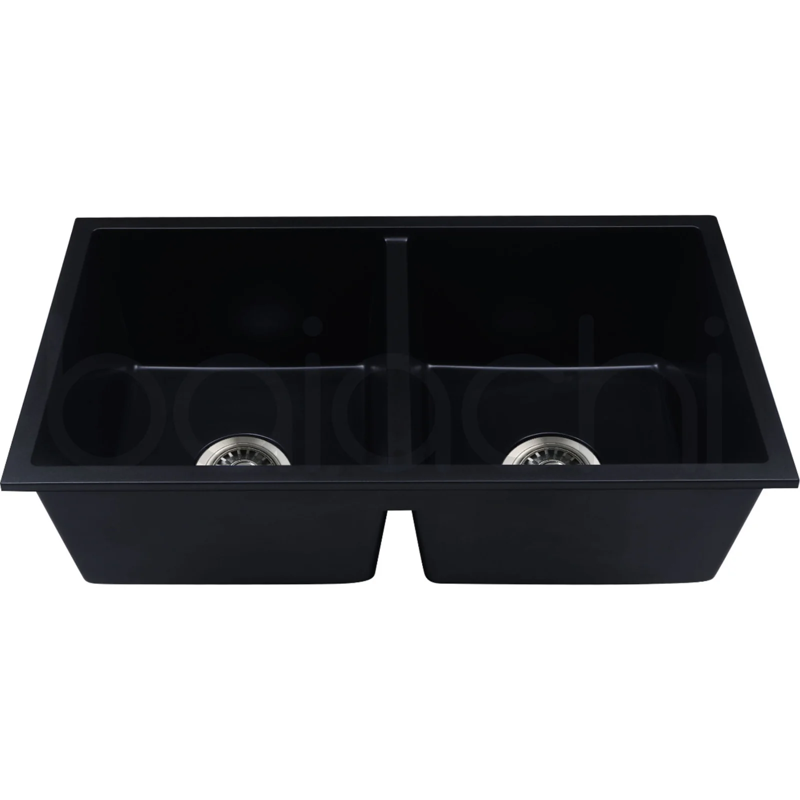 Baiachi 770 x 450 Double Bowl Granite Kitchen Sink Black with Brushed Copper Waste - Image 2