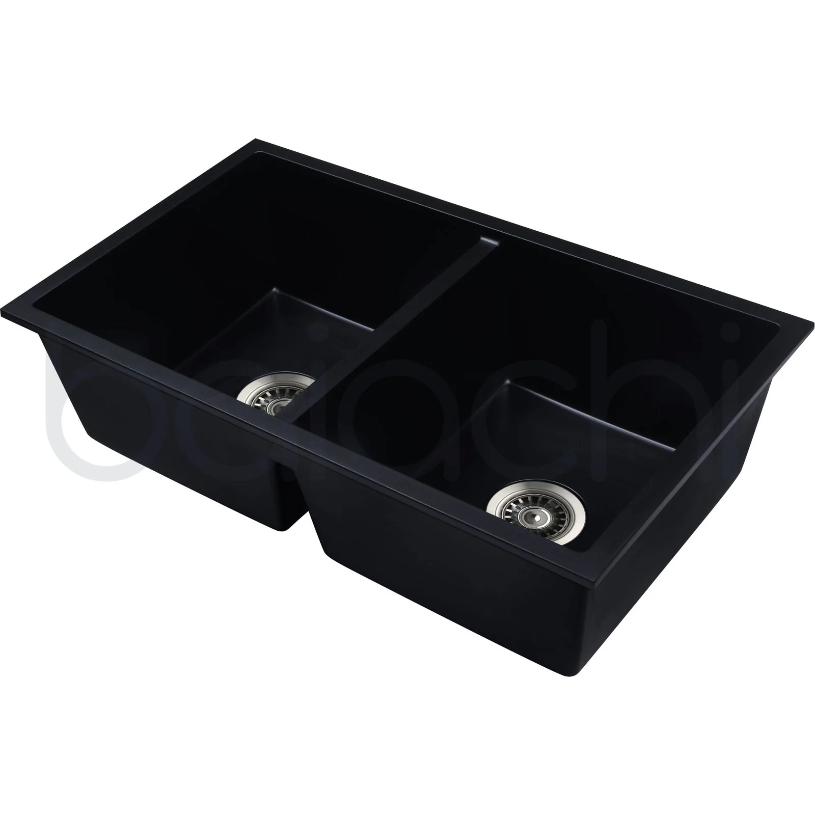 Baiachi 770 x 450 Double Bowl Granite Kitchen Sink Black with Brushed Copper Waste - Image 4