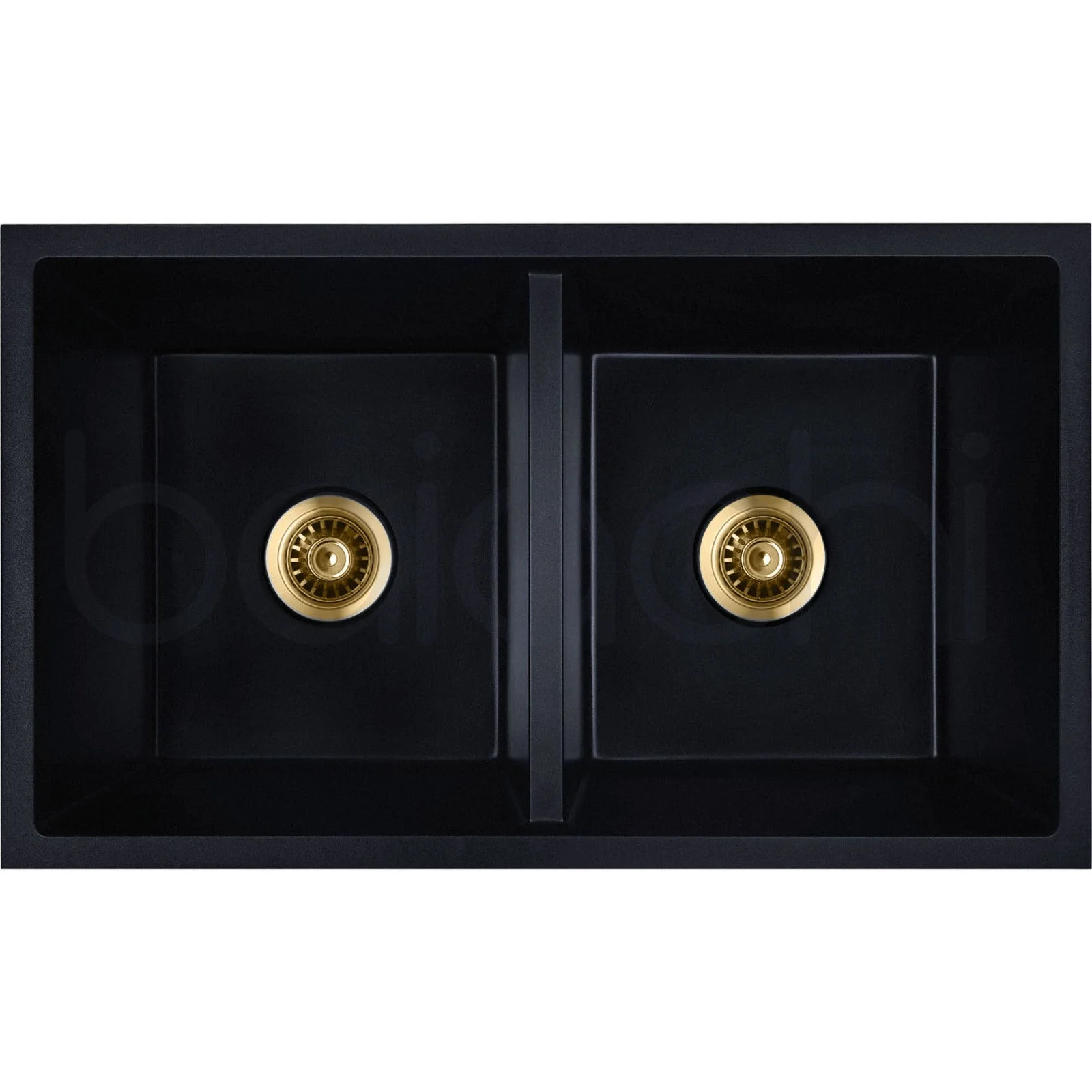 Baiachi 770 x 450 Double Bowl Granite Kitchen Sink Black with Brushed Gold Waste - Image 10