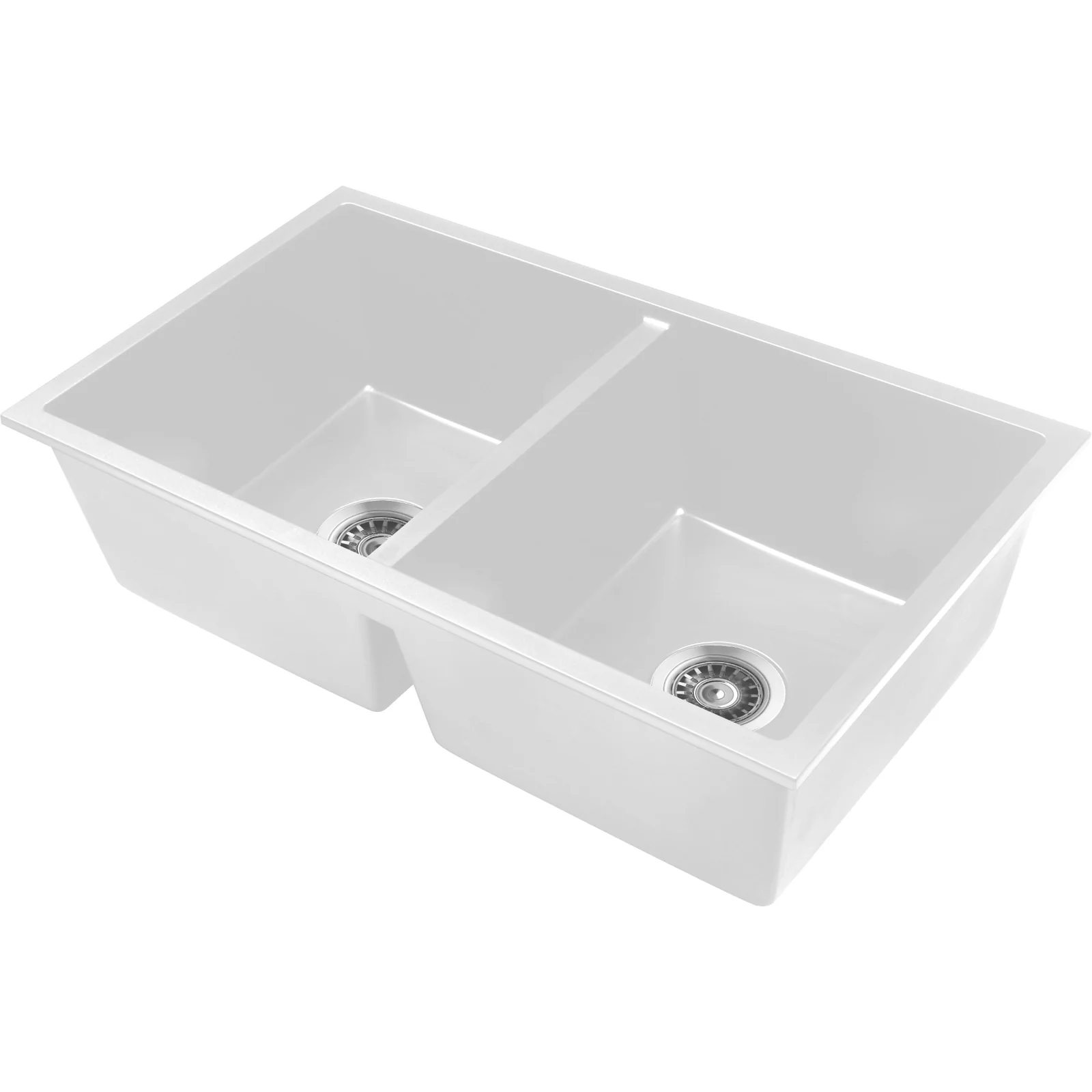 Baiachi 770 x 450 Double Bowl Granite Kitchen Sink White with Black Waste - Image 5