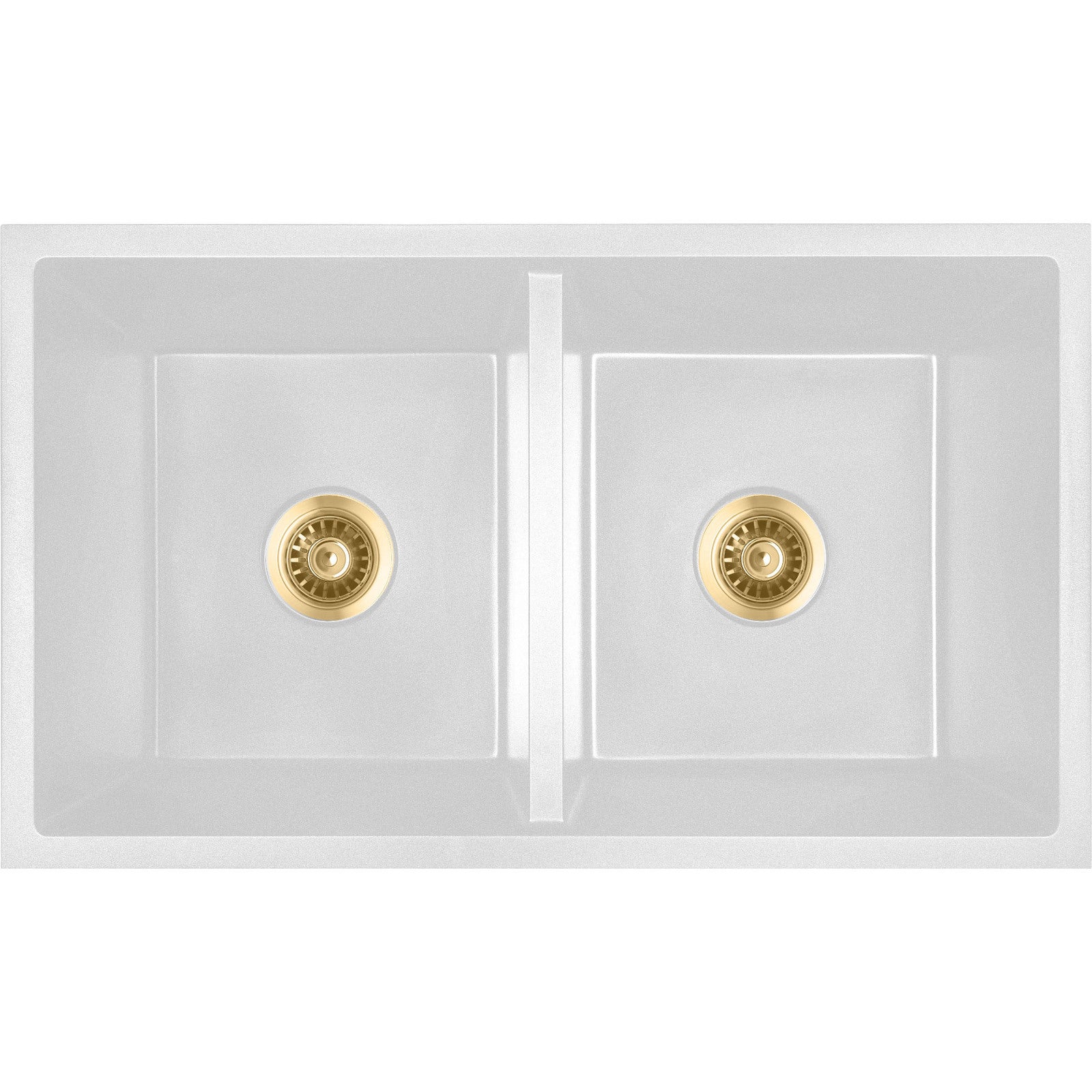Baiachi 770 x 450 Double Bowl Granite Kitchen Sink White with Brushed Gold Waste - Image 10