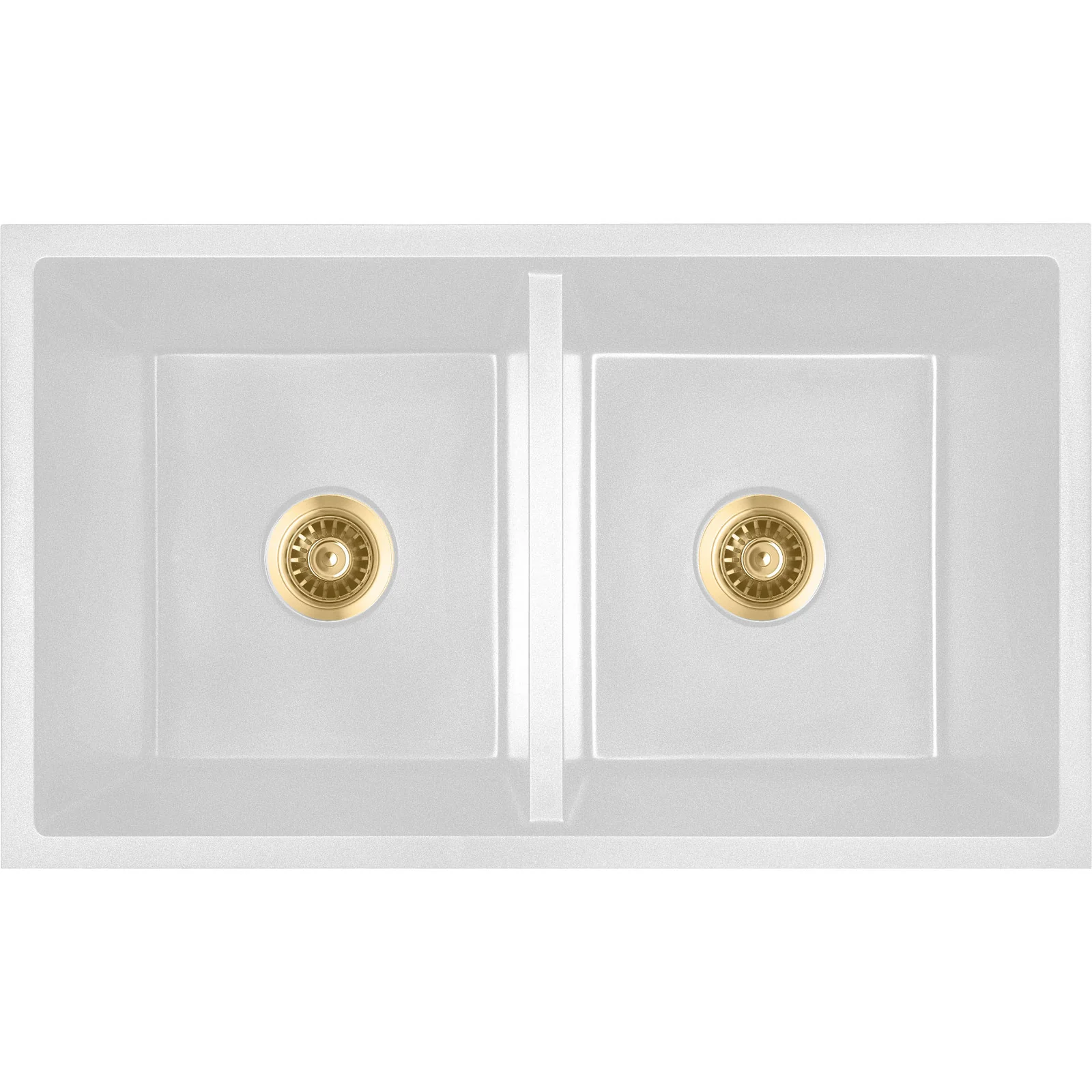 Baiachi 770 x 450 Double Bowl Granite Kitchen Sink White with Brushed Gold Waste - Image 3
