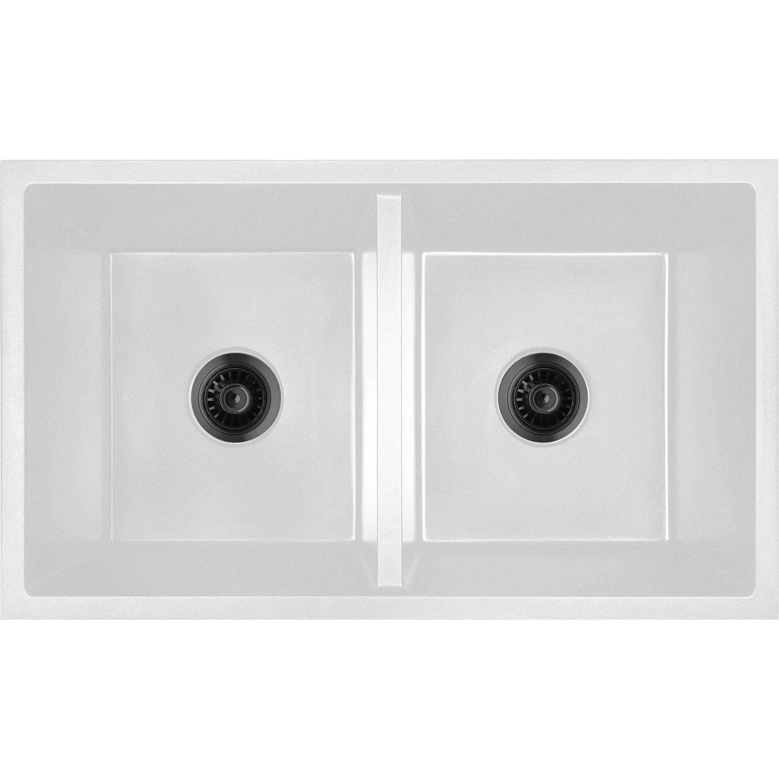 Baiachi 770 x 450 Double Bowl Granite Kitchen Sink White with Brushed Gold Waste - Image 4
