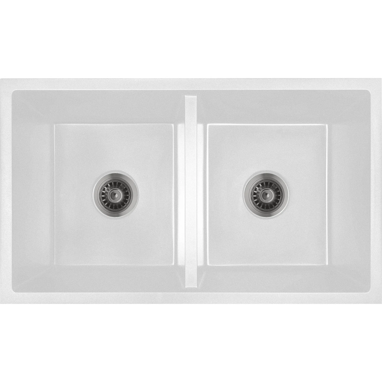 Baiachi 770 x 450 Double Bowl Granite Kitchen Sink White with Brushed Gold Waste - Image 5