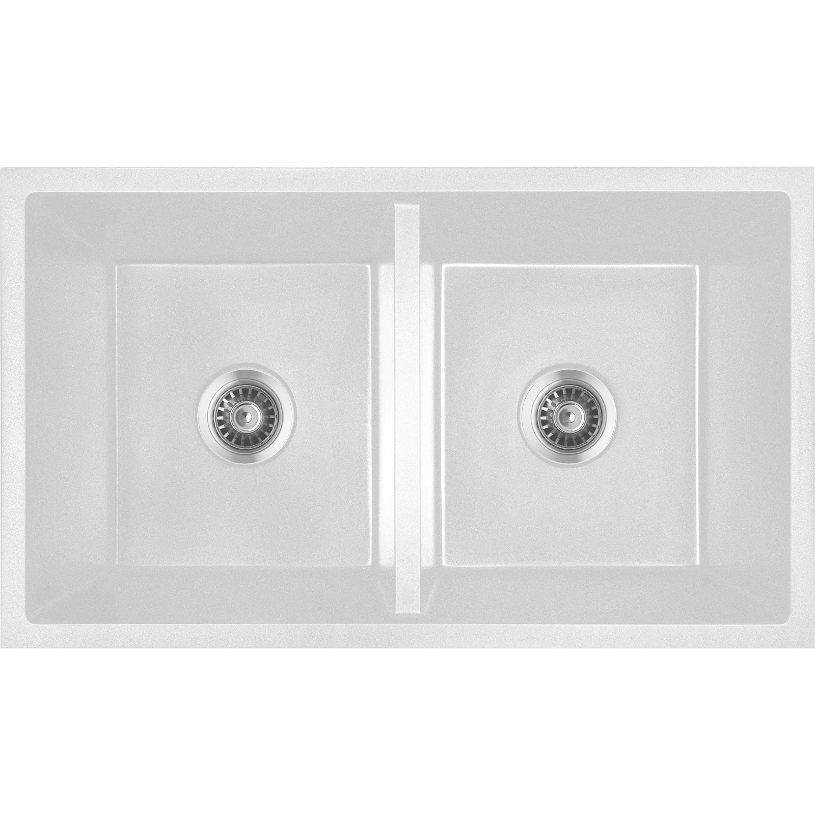 Baiachi 770 x 450 Double Bowl Granite Kitchen Sink White with Brushed Gold Waste - Image 6