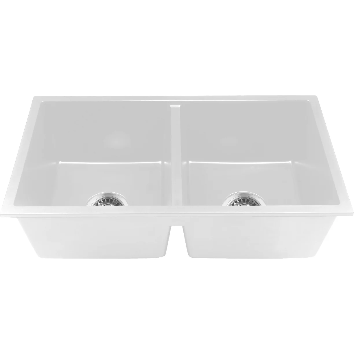 Baiachi 770 x 450 Double Bowl Granite Kitchen Sink White with Brushed Gold Waste - Image 7