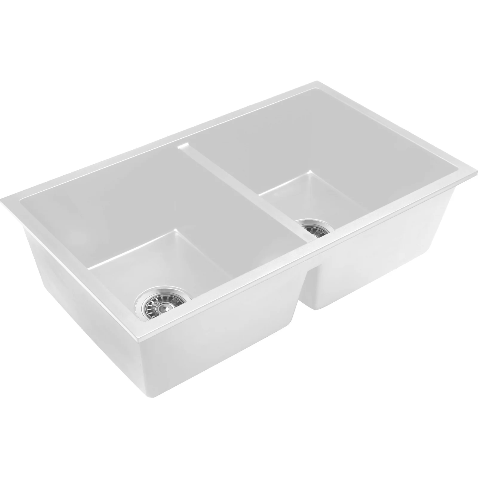 Baiachi 770 x 450 Double Bowl Granite Kitchen Sink White with Brushed Gold Waste - Image 8