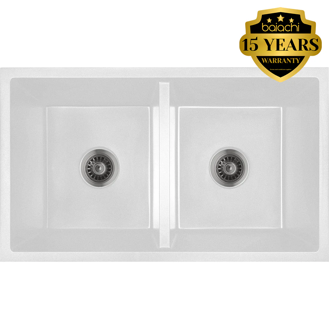 Baiachi 770 x 450 Double Bowl Granite Kitchen Sink White with Gun metal Waste