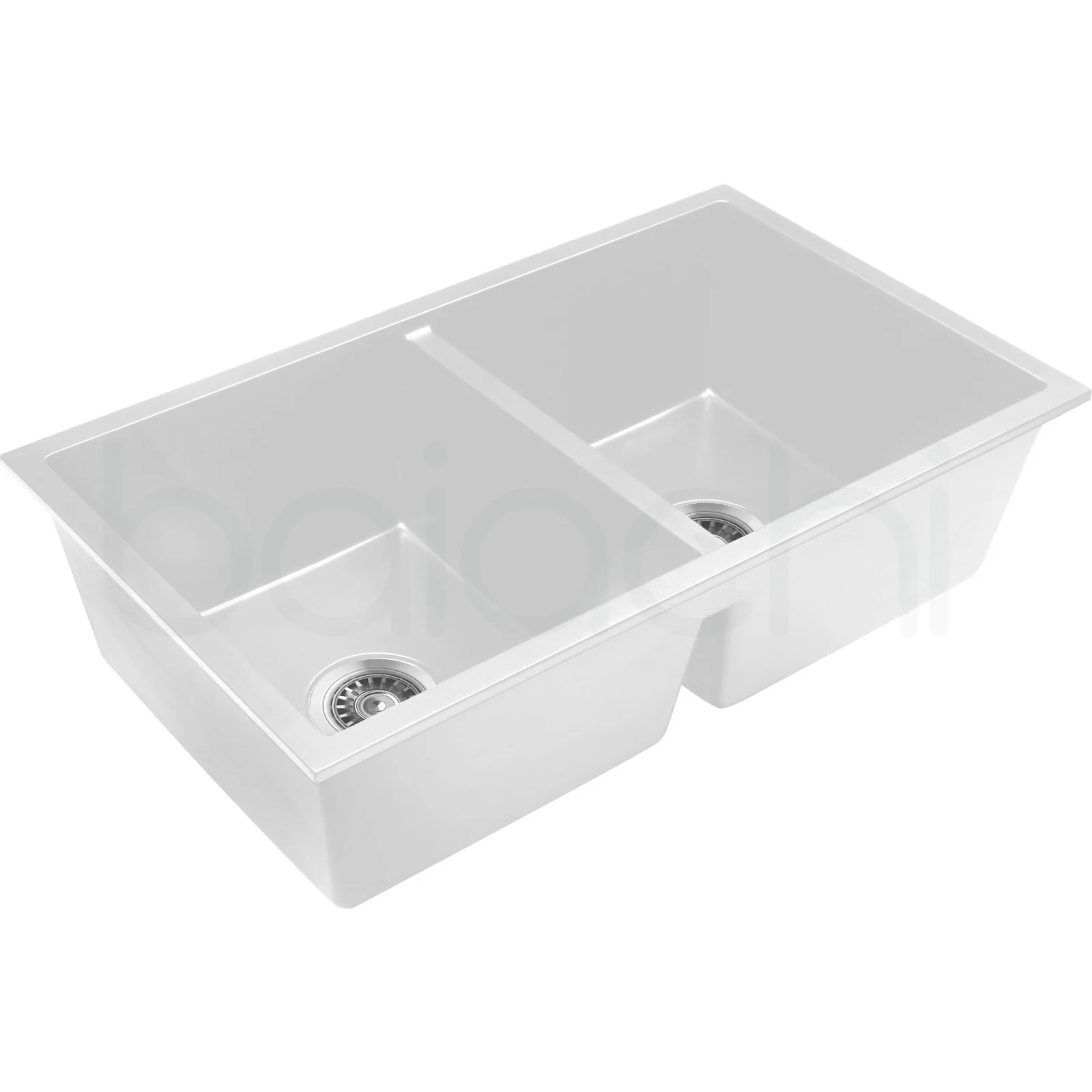 Baiachi 770 x 450 Double Bowl Granite Kitchen Sink White with Stainless Steel Waste - Image 3