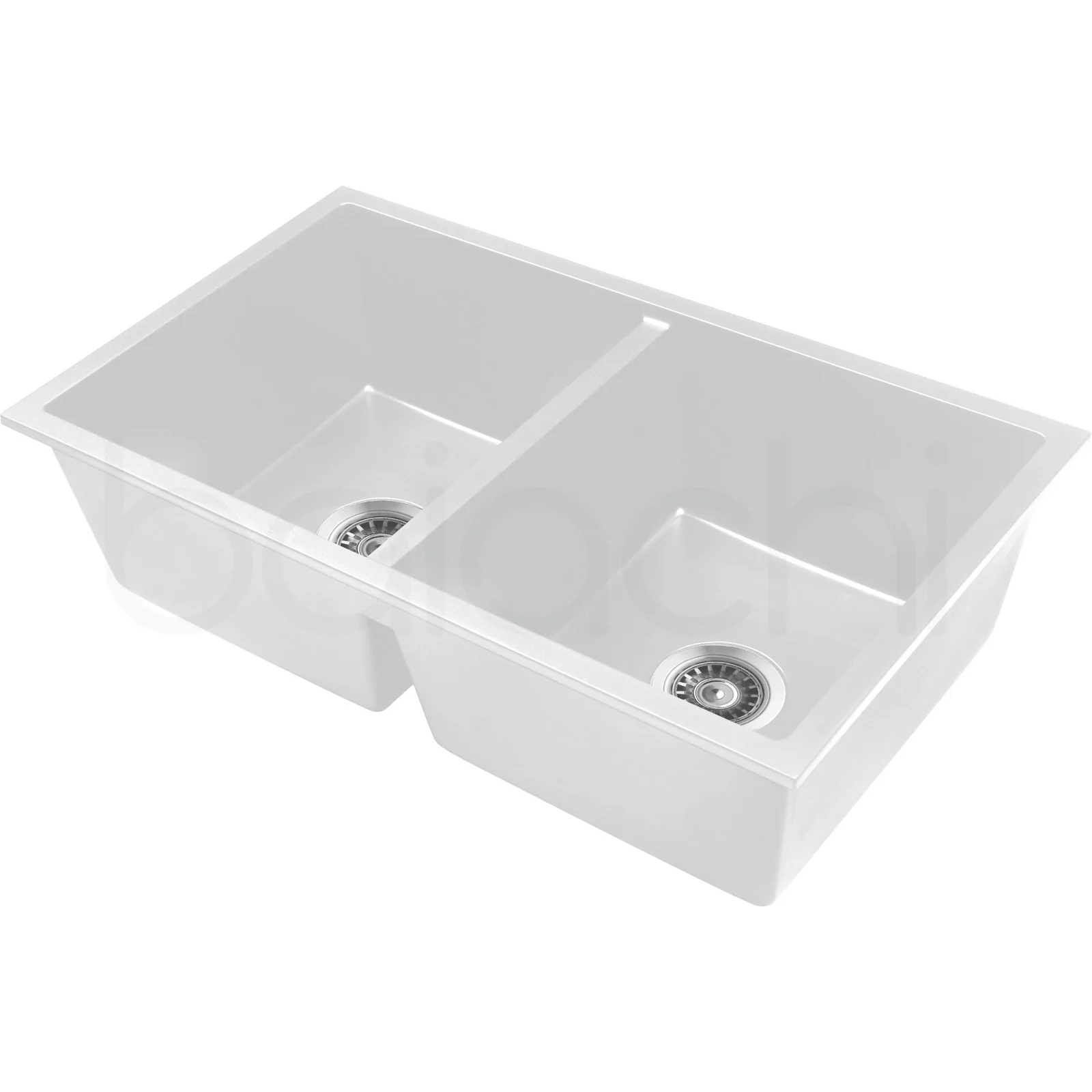 Baiachi 770 x 450 Double Bowl Granite Kitchen Sink White with Stainless Steel Waste - Image 4