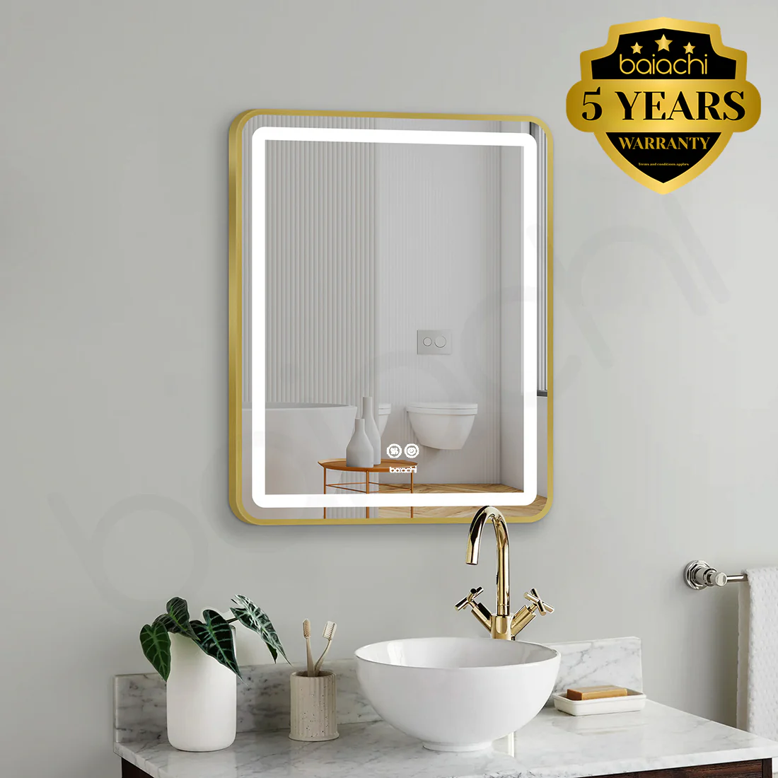 Baiachi Eden LED Square 600mmx750mm Frame Mirror Brushed Gold