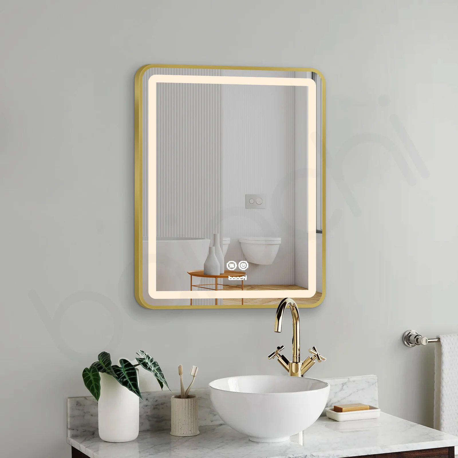 Baiachi Eden LED Square 600mmx750mm Frame Mirror Brushed Gold - Image 2