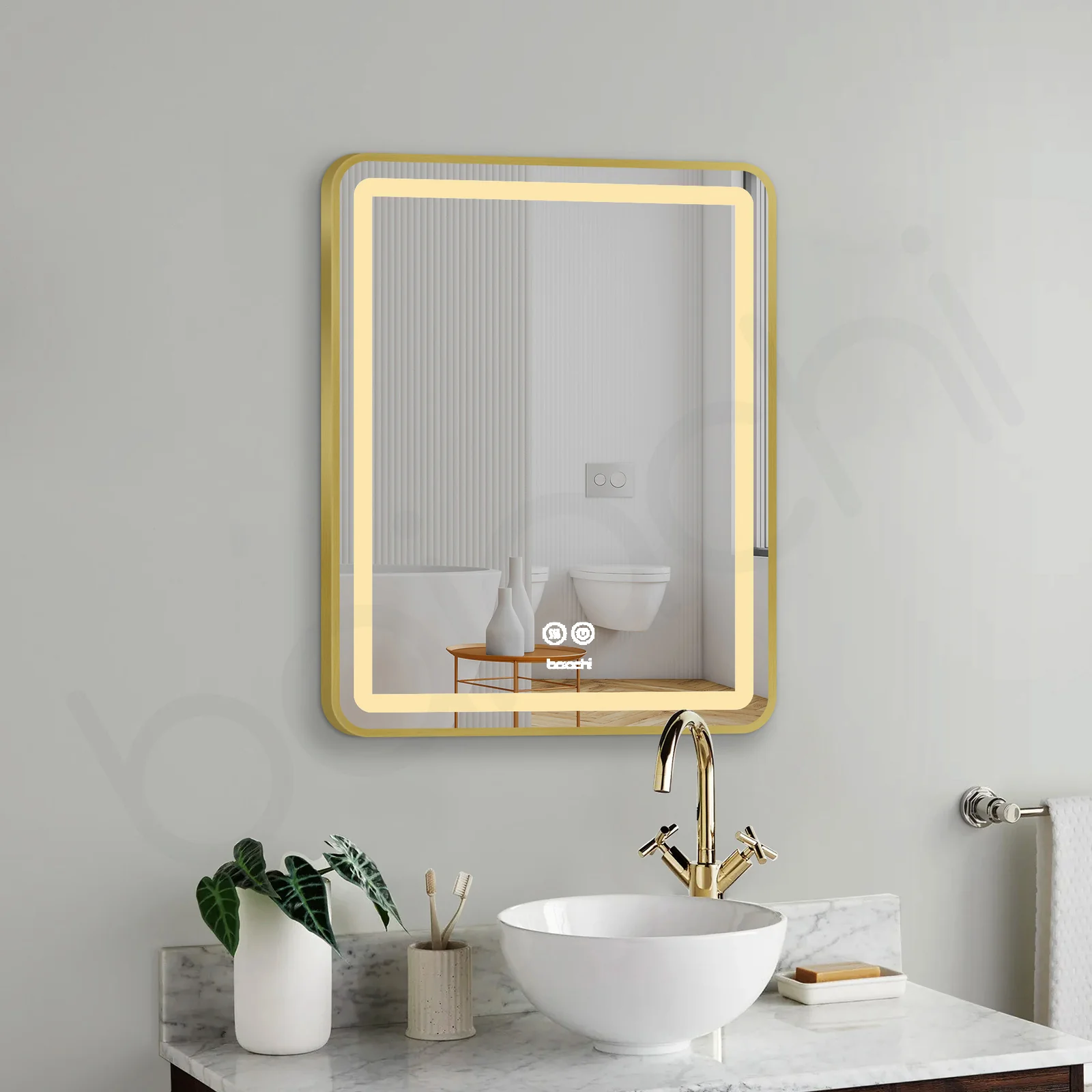 Baiachi Eden LED Square 600mmx750mm Frame Mirror Brushed Gold - Image 3