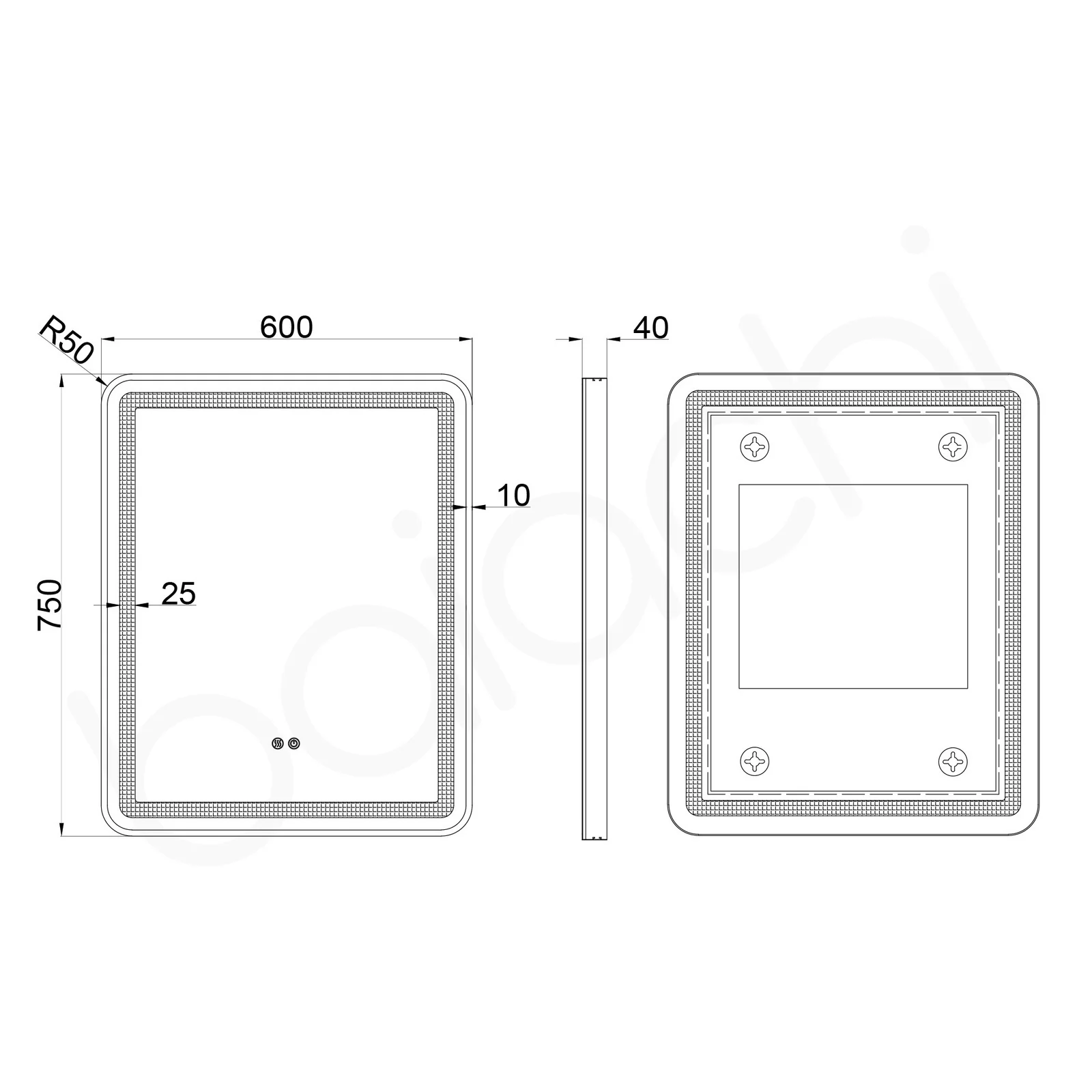 Baiachi Eden LED Square 600mmx750mm Frame Mirror Brushed Gold - Image 5