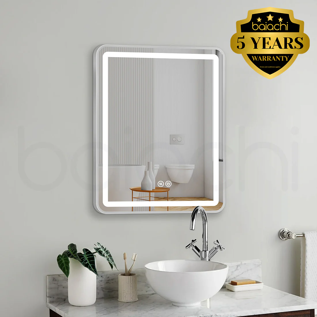 Baiachi Eden LED Square 600mmx750mm Frame Mirror Brushed Silver