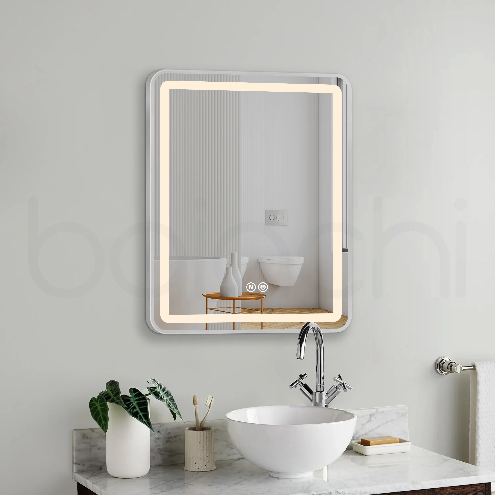 Baiachi Eden LED Square 600mmx750mm Frame Mirror Brushed Silver - Image 2