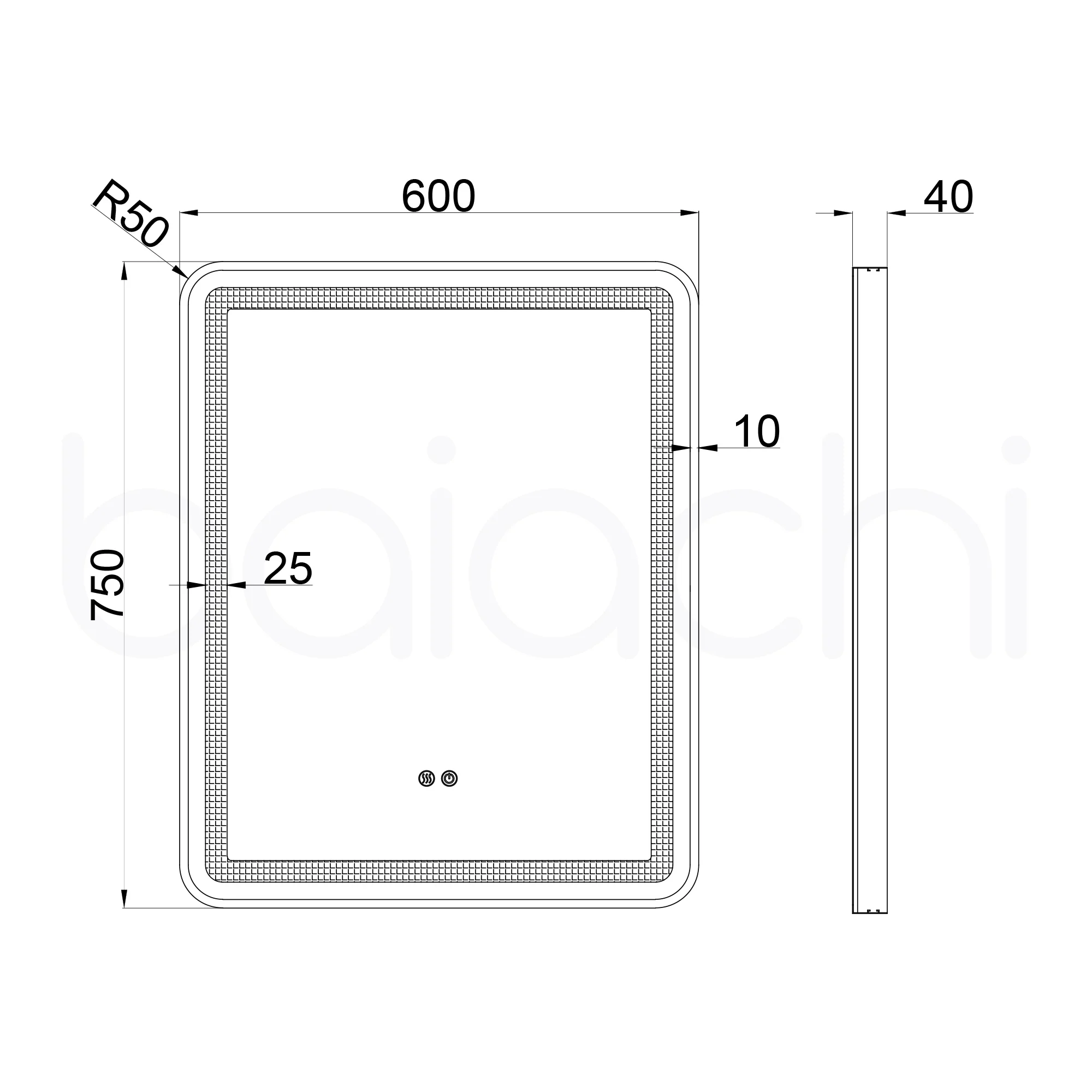 Baiachi Eden LED Square 600mmx750mm Frame Mirror Brushed Silver - Image 5
