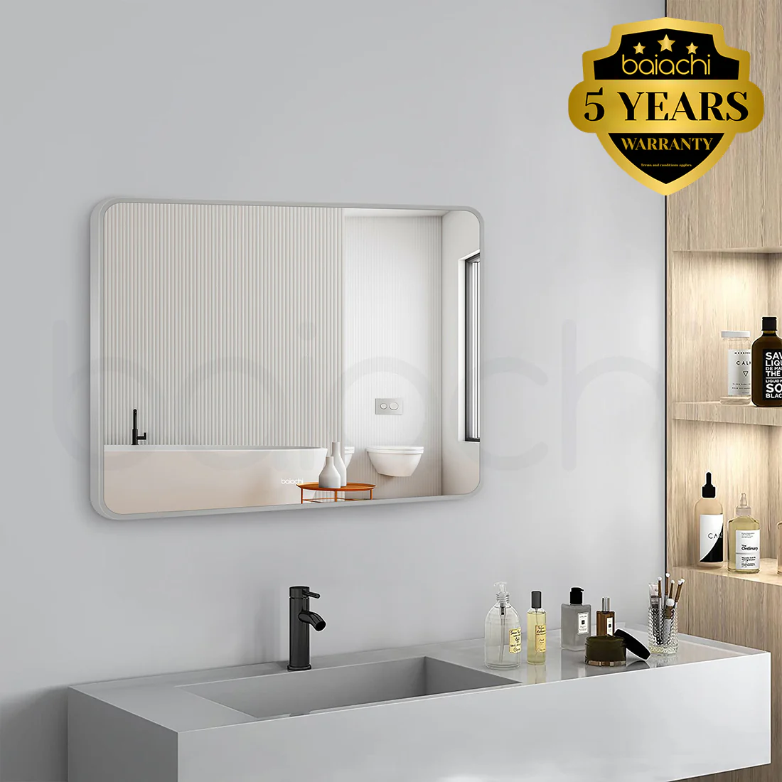 Baiachi Eden Rectangle 900mmx750mm Frame Mirror Brushed Silver - Image 2