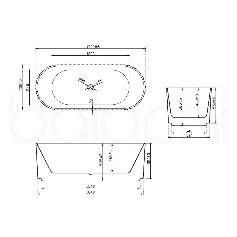 Baiachi Florence 1700 Fluted Oval Freestanding Bath MK2 - Image 2