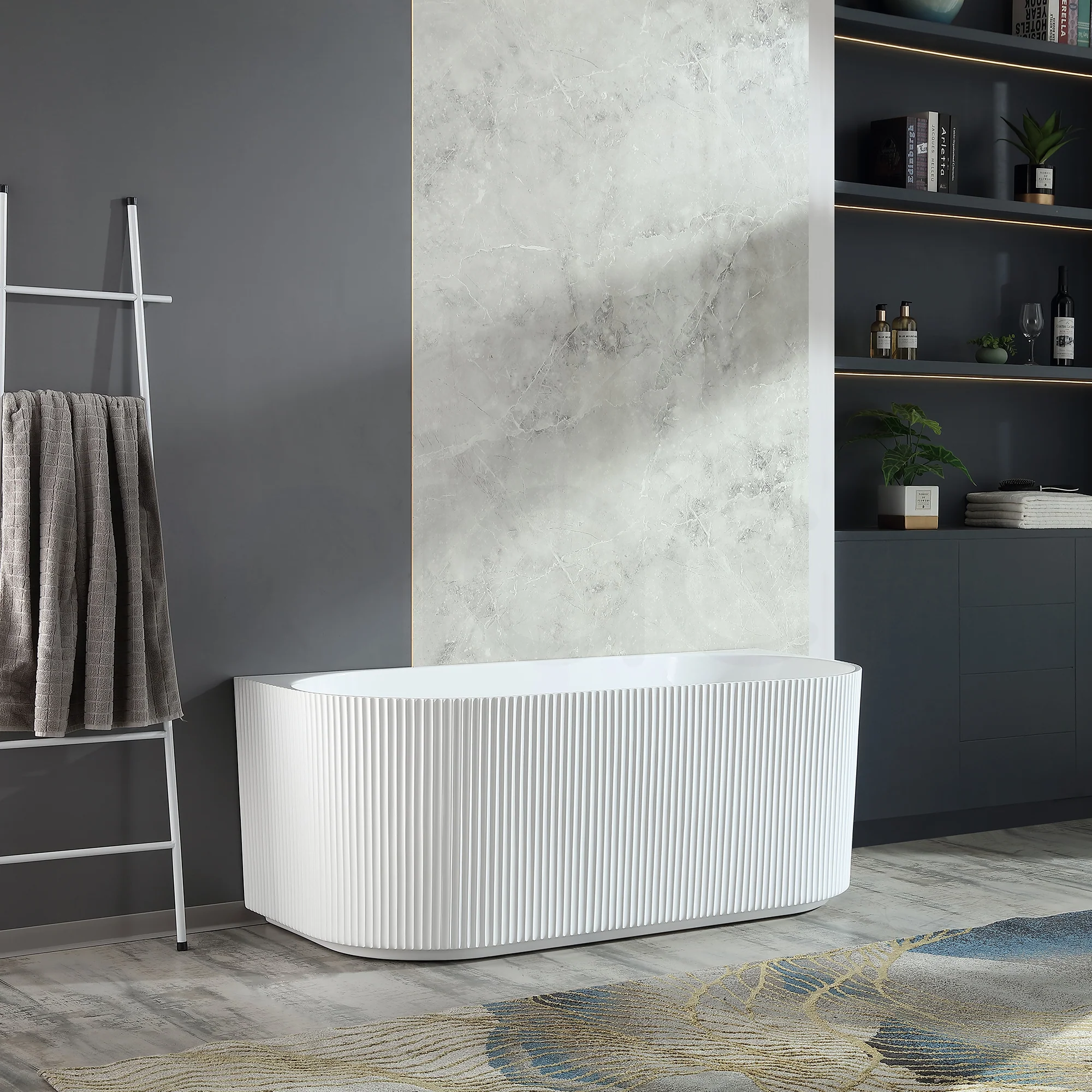 Baiachi Clara 1700 Fluted Back To Wall Freestanding Bath MK2 - Image 3
