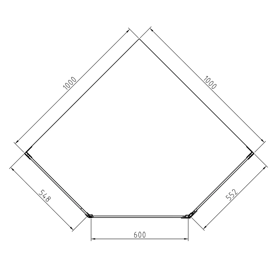 Frameless Shower Screen 1000x1000mm Diamond Brushed Gold - Image 3