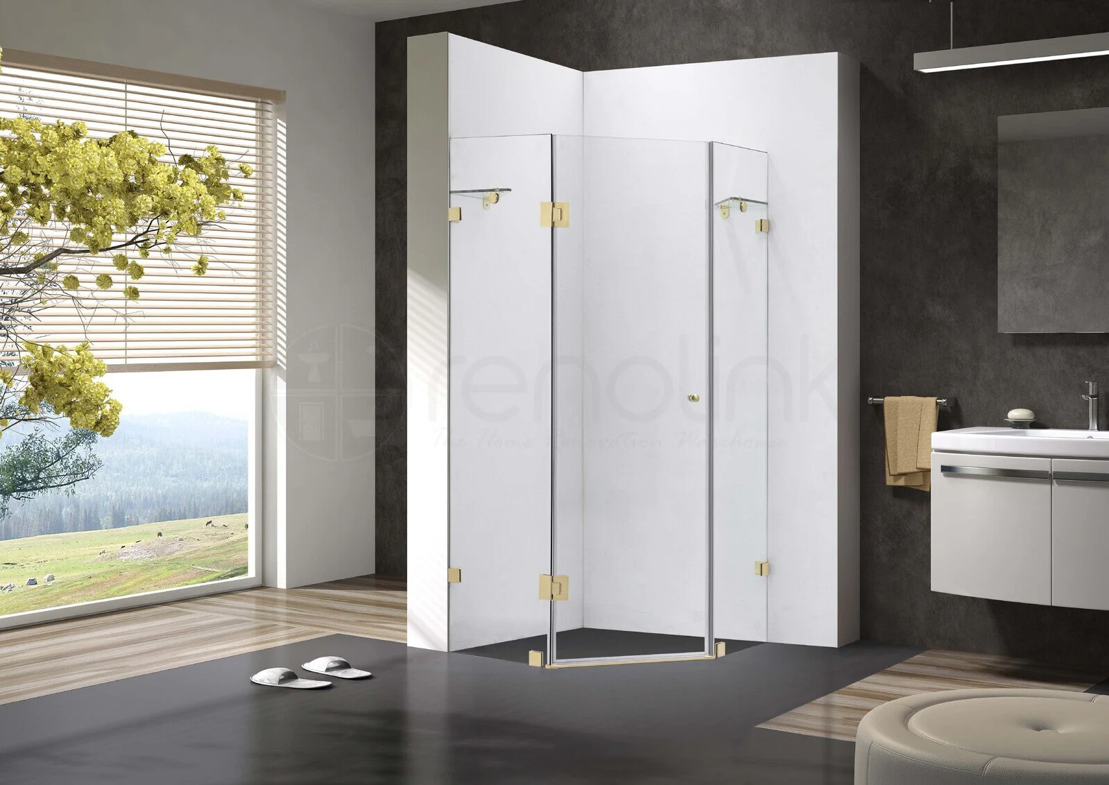 Frameless Shower Screen 1000x1000mm Diamond Brushed Gold - Image 8