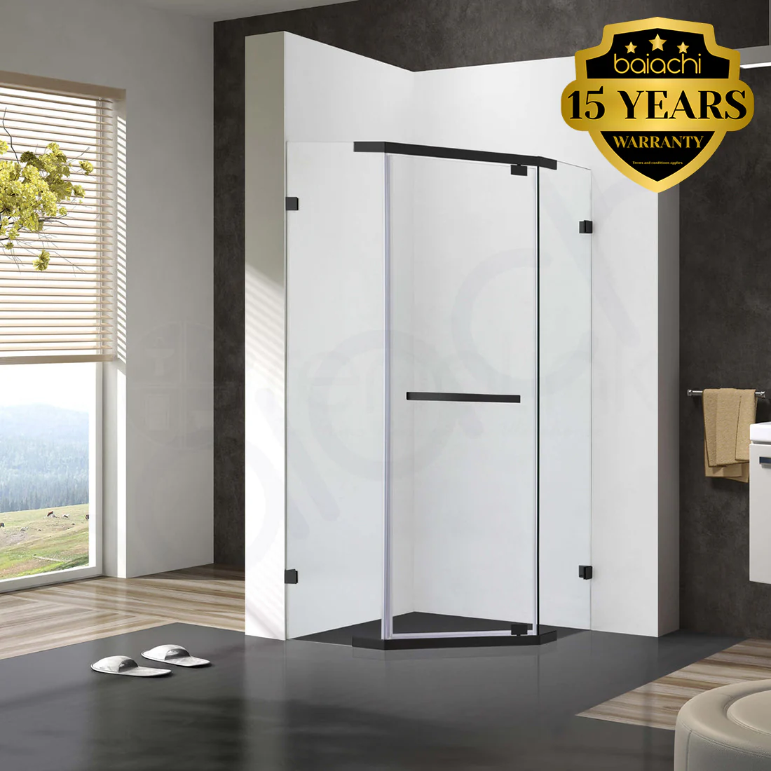 Frameless Shower Screen 1000x1000mm Diamond Matte Black