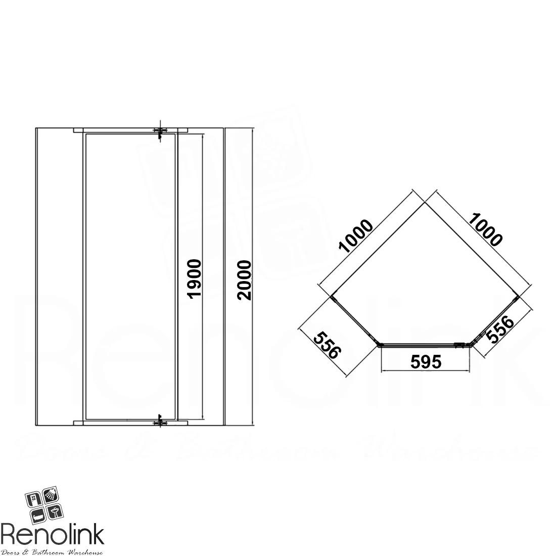 Frameless Shower Screen 1000x1000mm Diamond Matte Black - Image 3