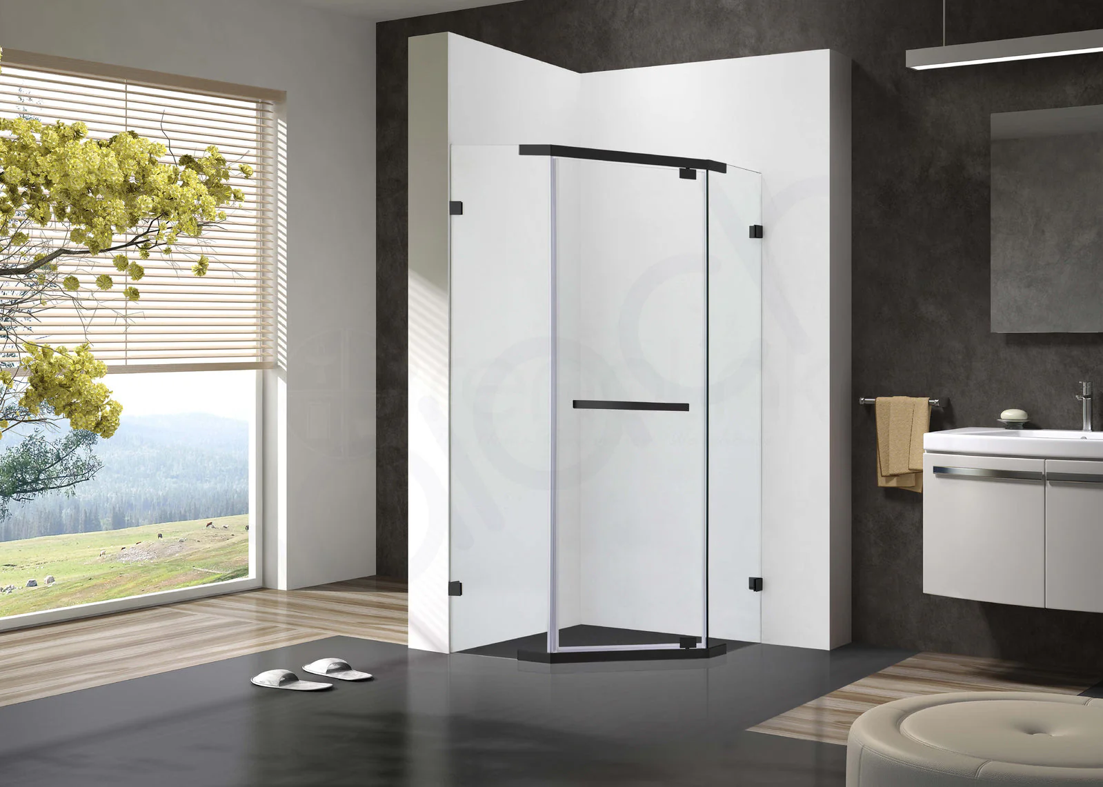 Frameless Shower Screen 1000x1000mm Diamond Matte Black - Image 4