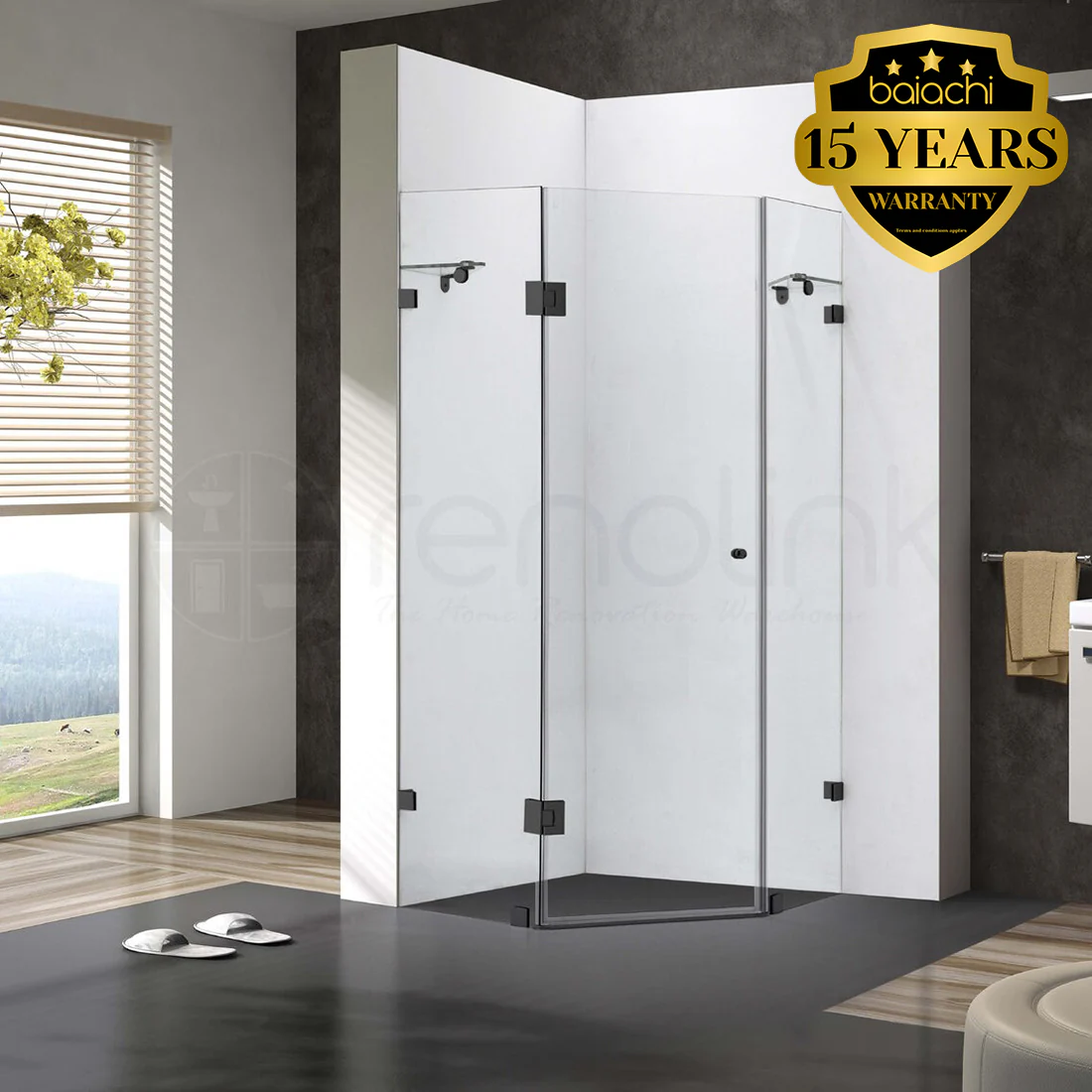 Frameless Shower Screen 1000x1000mm Diamond Matte Black