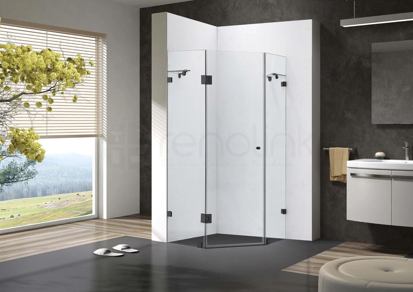 Frameless Shower Screen 1000x1000mm Diamond Matte Black - Image 12