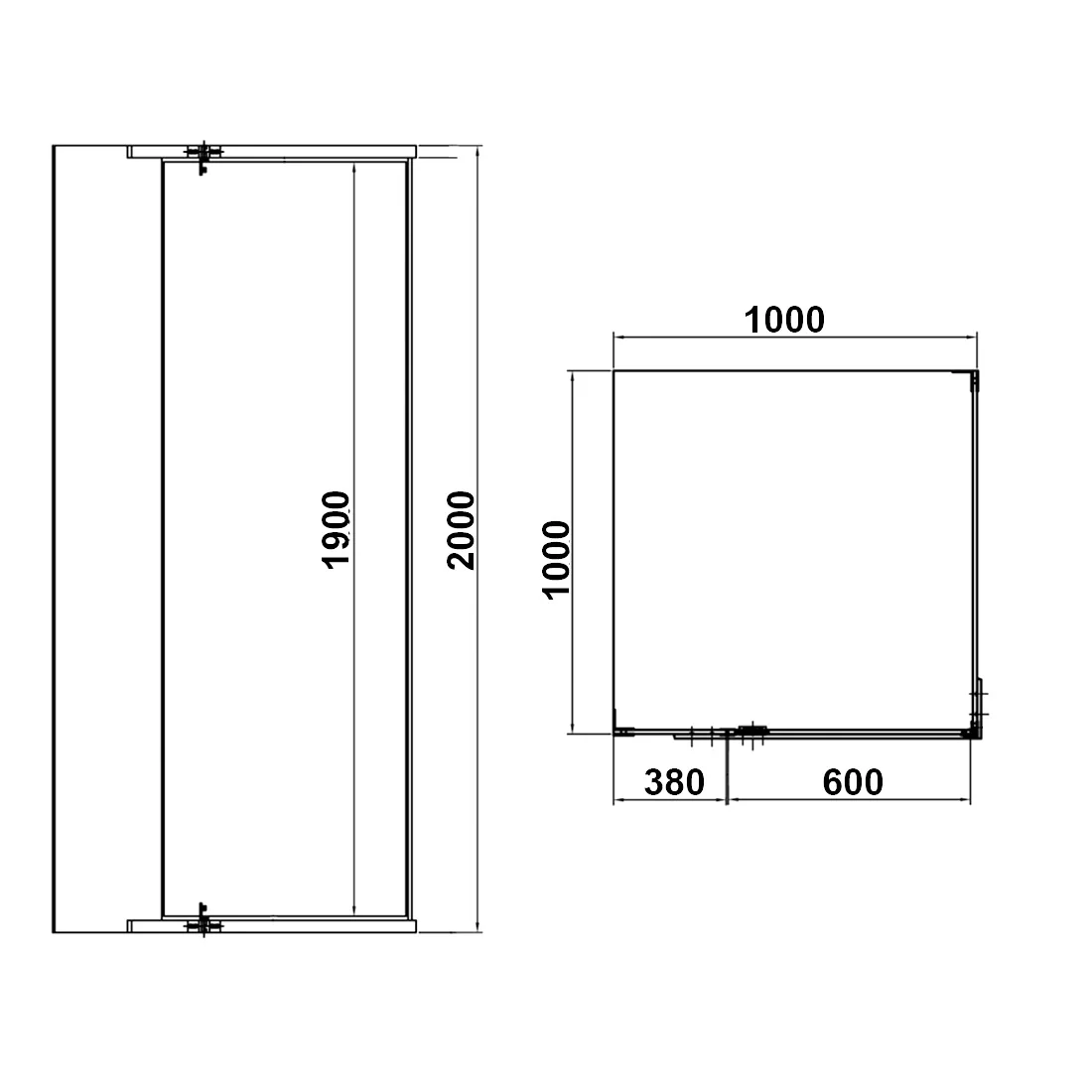 Frameless Shower Screen 1000x1000mm Square Chrome - Image 3