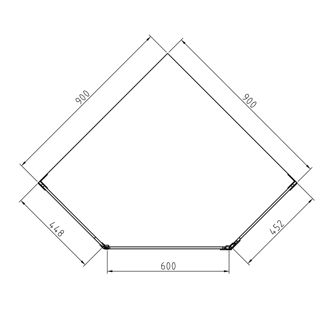 Frameless Shower Screen 900x900mm Diamond Matte Black - Image 3