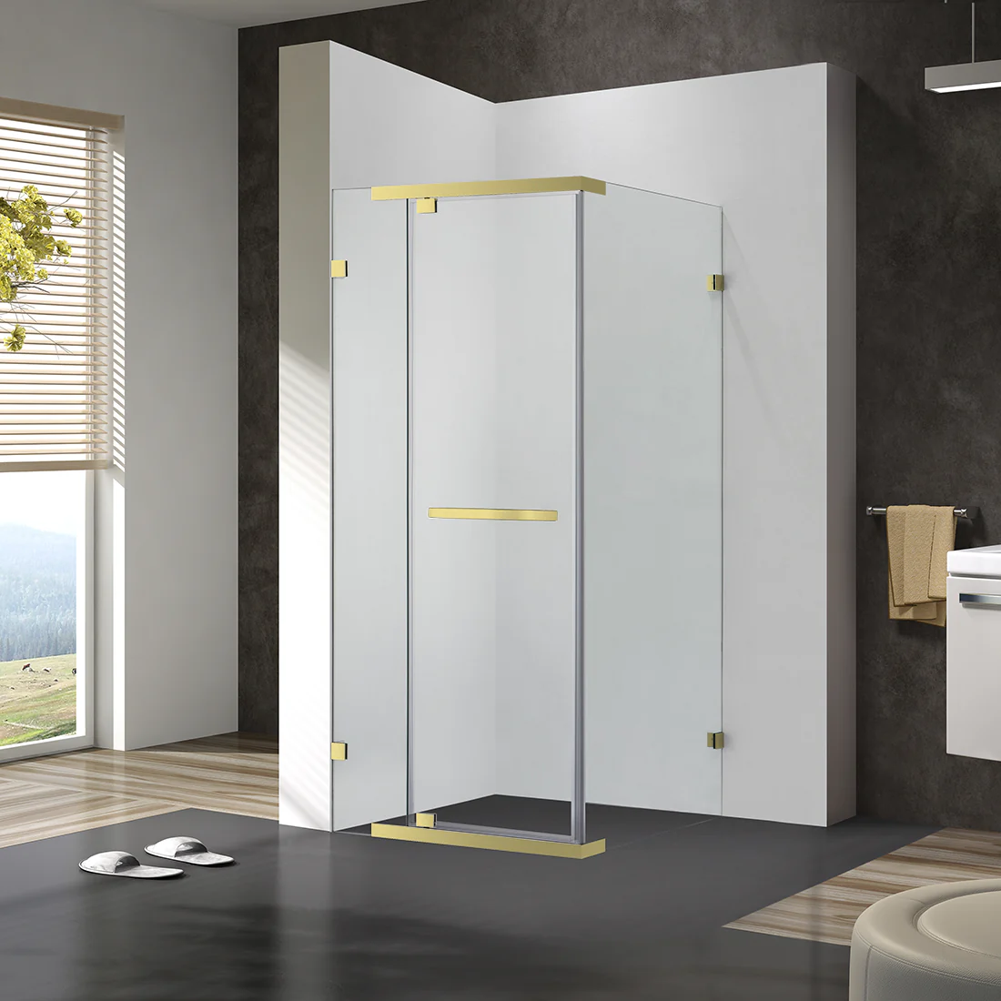 Frameless Shower Screen 900x900mm Square Brushed Gold - Image 4