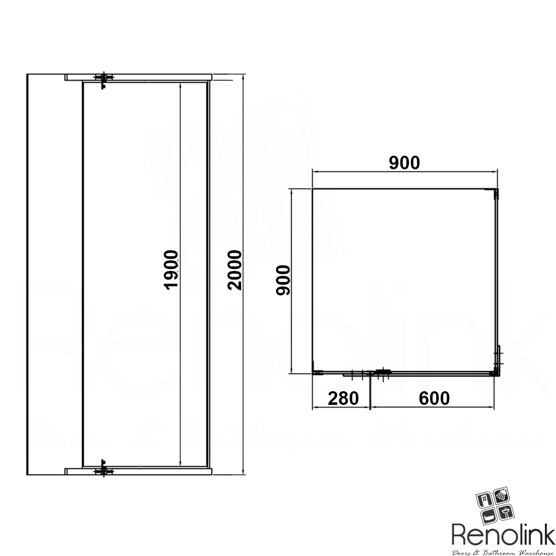 Frameless Shower Screen 900x900mm Square Brushed Nickel - Image 3