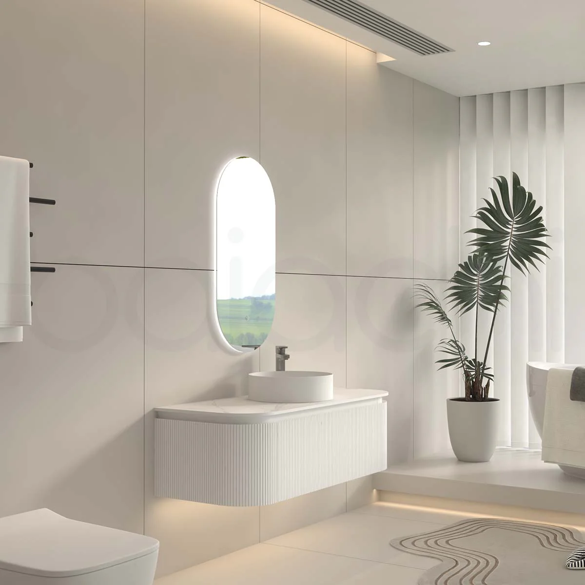 Baiachi Gympie 1200 White Fluted Timber Bathroom Vanity Wall Hung Calacatta Stone - Image 2