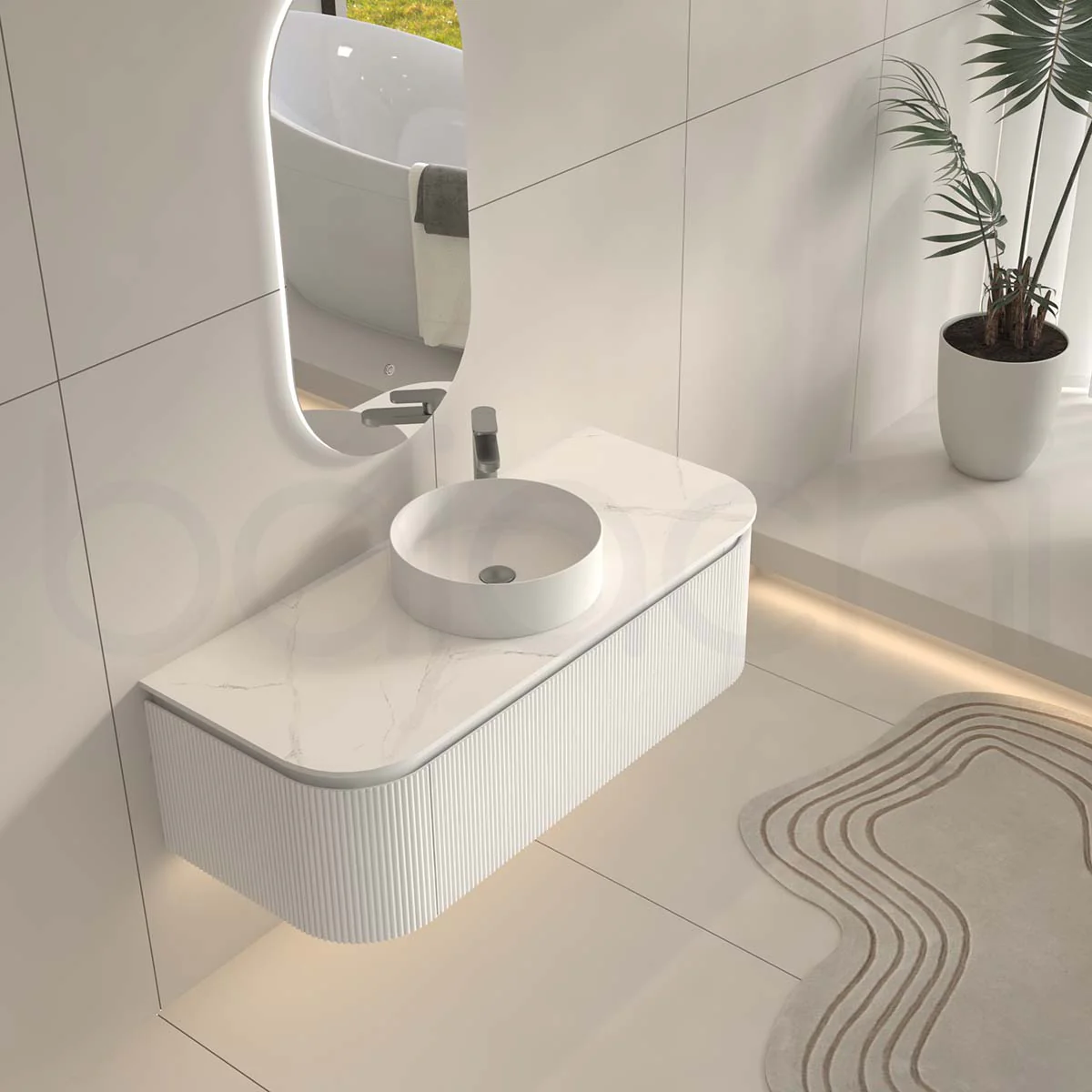 Baiachi Gympie 1200 White Fluted Timber Bathroom Vanity Wall Hung Calacatta Stone - Image 3