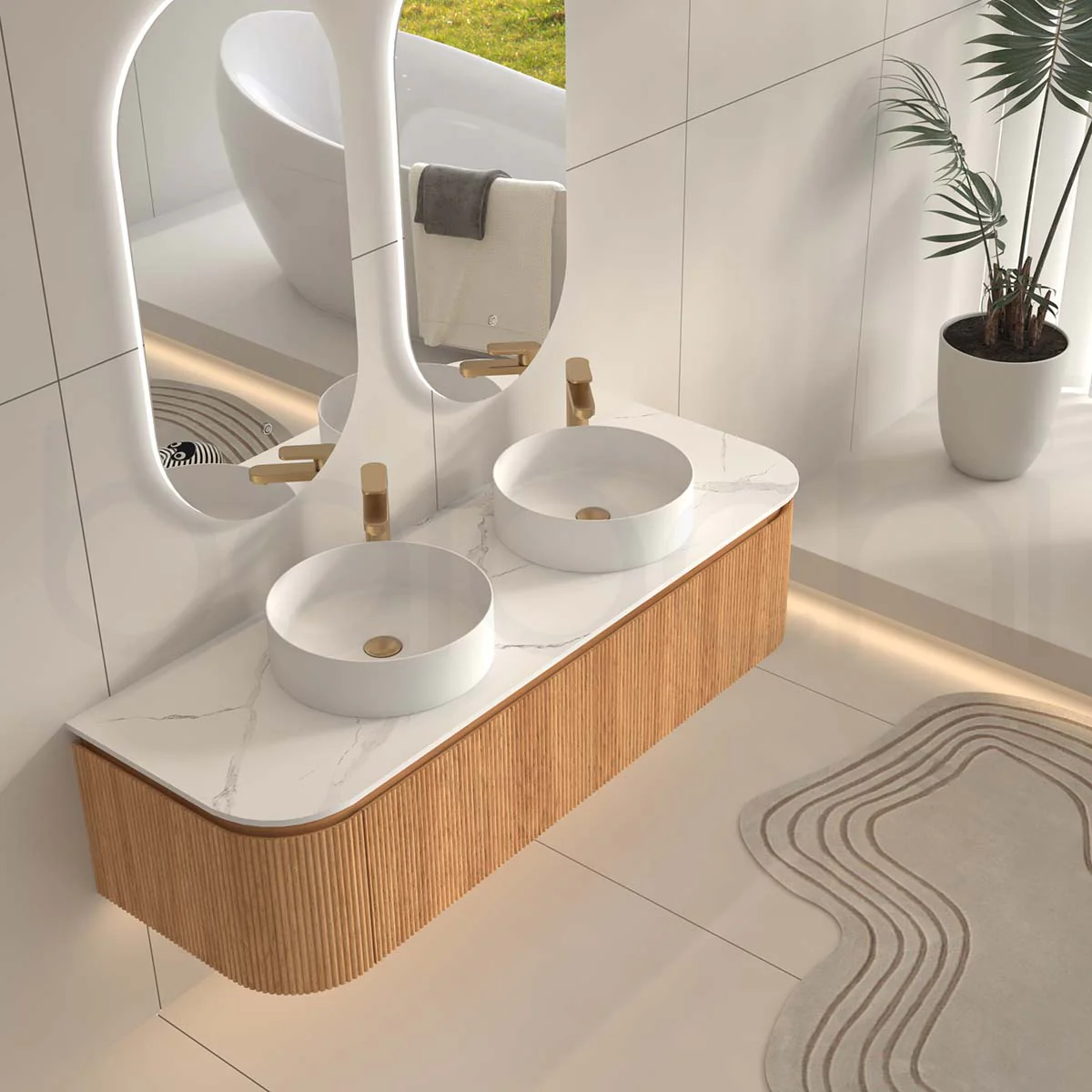 Baiachi Gympie 1500 Fluted Timber Bathroom Vanity Wall Hung Calacatta Stone - Image 3