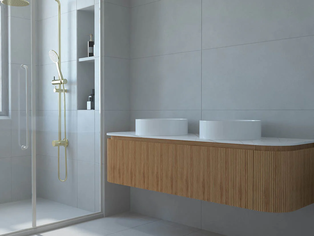 Baiachi Gympie 1500 Fluted Timber Bathroom Vanity Wall Hung Calacatta Stone - Image 6