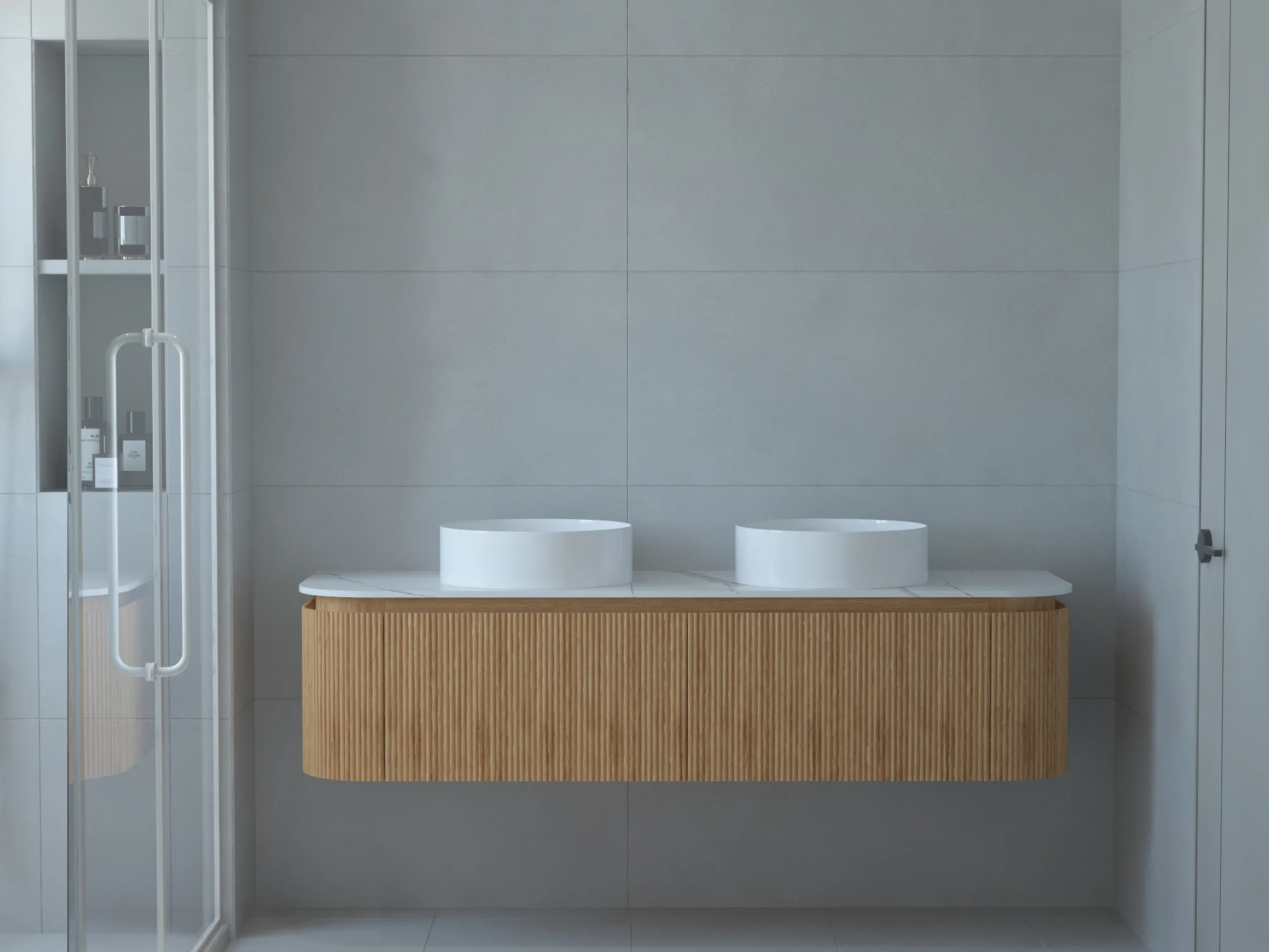 Baiachi Gympie 1500 Fluted Timber Bathroom Vanity Wall Hung Calacatta Stone - Image 8